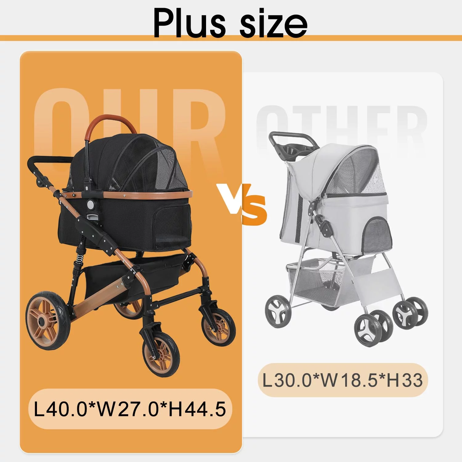 BestPet Pet Stroller Premium 3-in-1 Multifunction 4 wheels Dog Cat Stroller for Large Medium Dogs Cats Aluminium Frame Folding Lightweight Travel Stroller with Detachable Carrier,66lbs Capacity, Black