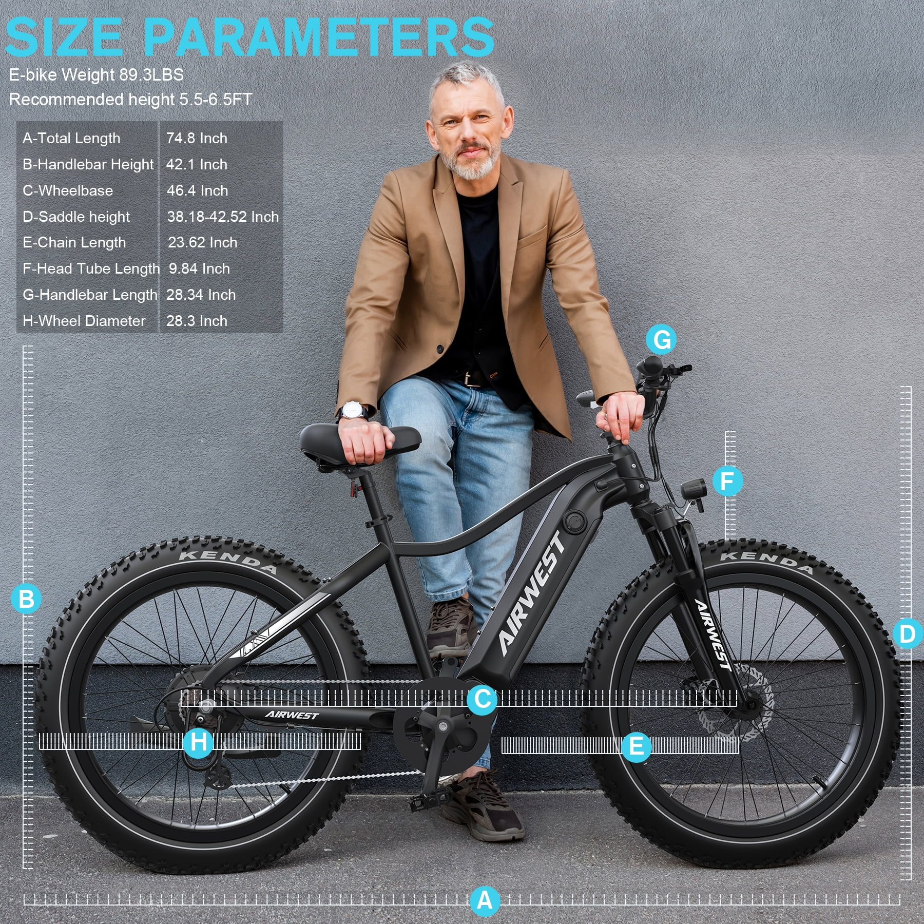 AIRWEST Electric Bike, Peak 1000W BAFANG Motor 28MPH Ebikes for Adult, 26