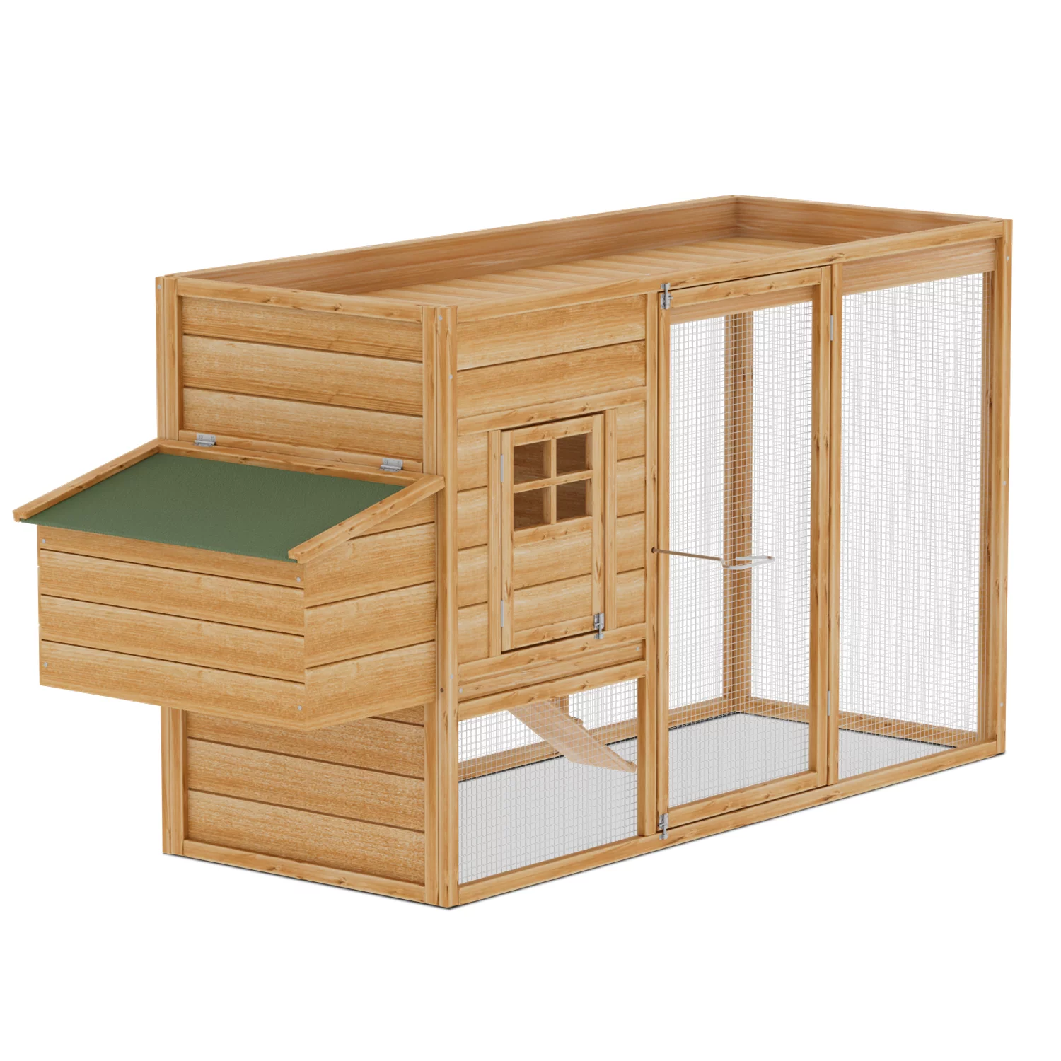 Magshion Outdoor Chicken Coop with Nesting Box, Outdoor Hen Run House with Slide-Out Tray and Sliding Door, Weatherproof Poultry Cage, Rabbit Hutch, Wood Duck House (Natural)