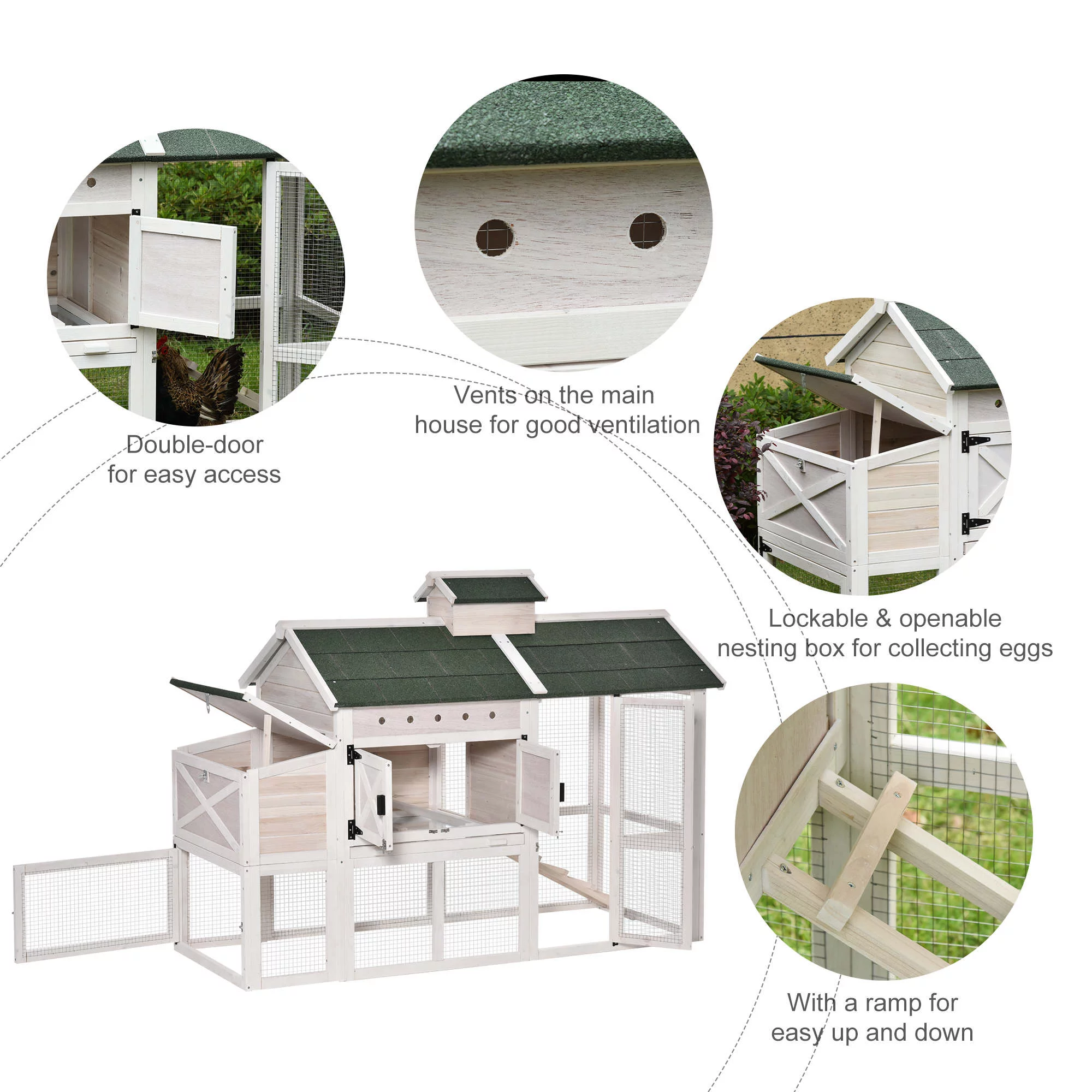 PawHut Wooden Chicken Coop Hen House with Removable Tray and Ventilated Hole 71