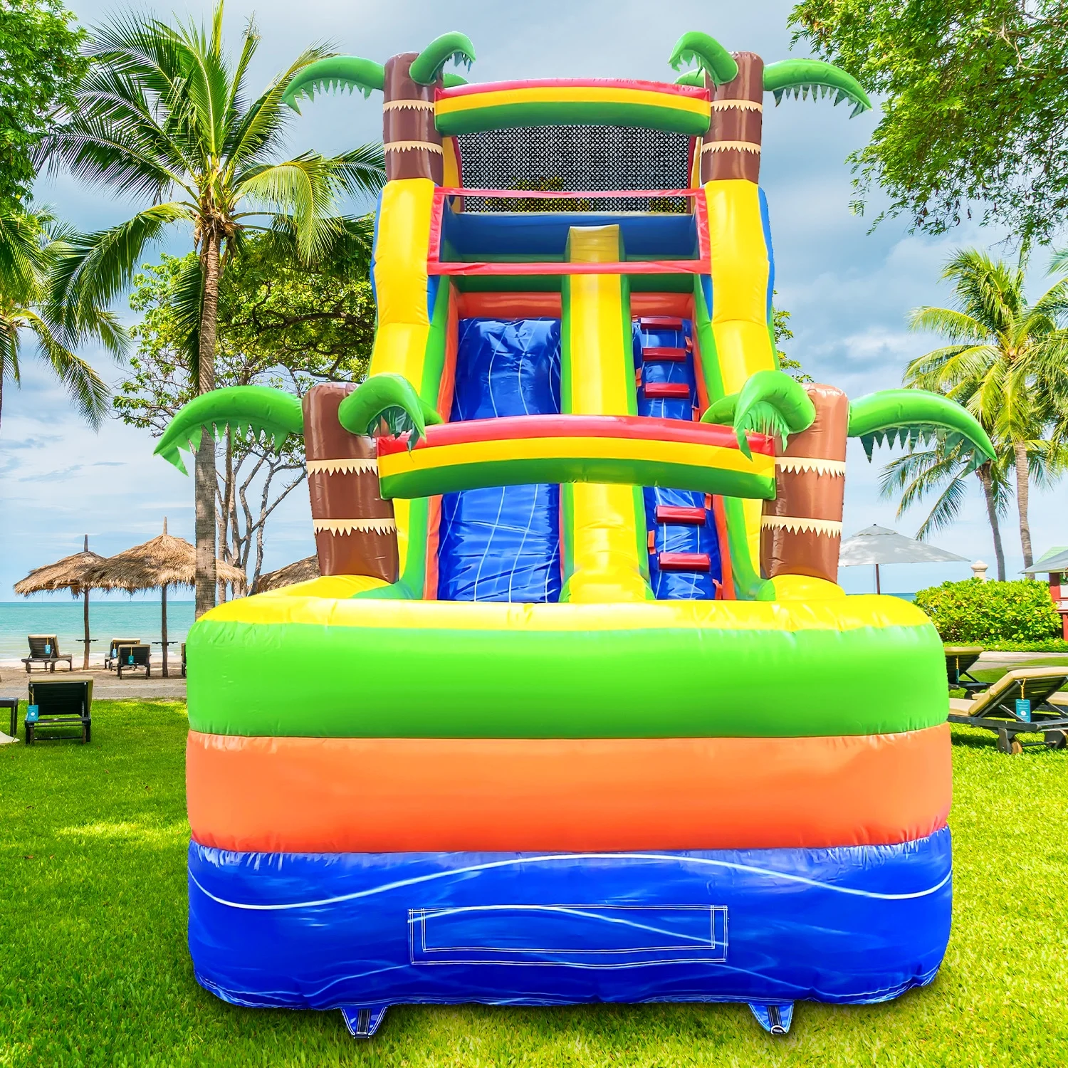 GOOSH 16' x 26.2' Inflatable Water Slide with Air Blower, Blow Up Water Slides for Backyard Outdoor Fun, Large Water Slide-Climbing Wall, Slides & Splash Pool