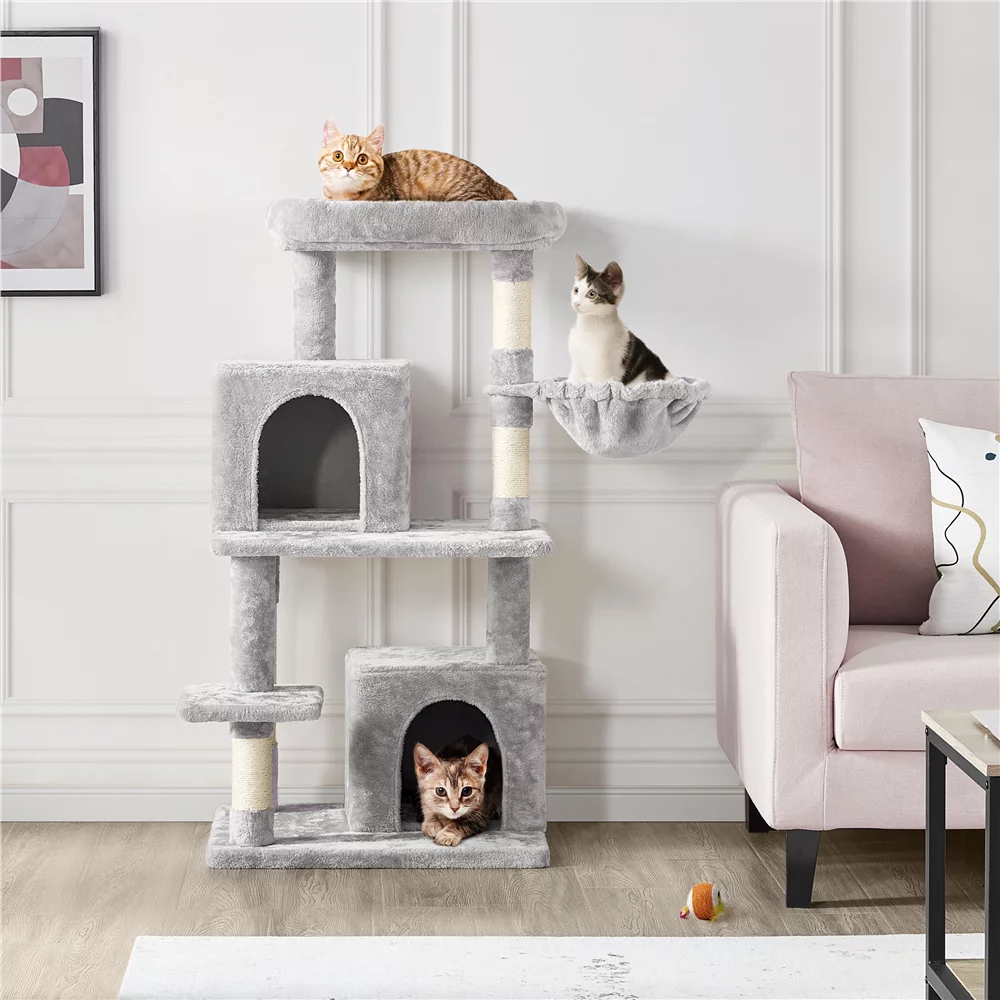 Yaheetech 46.5'' Multilevel Cat Tree Condos Cat Scratching Posts Plush with Top Perch Basket for Cats, Light Gray