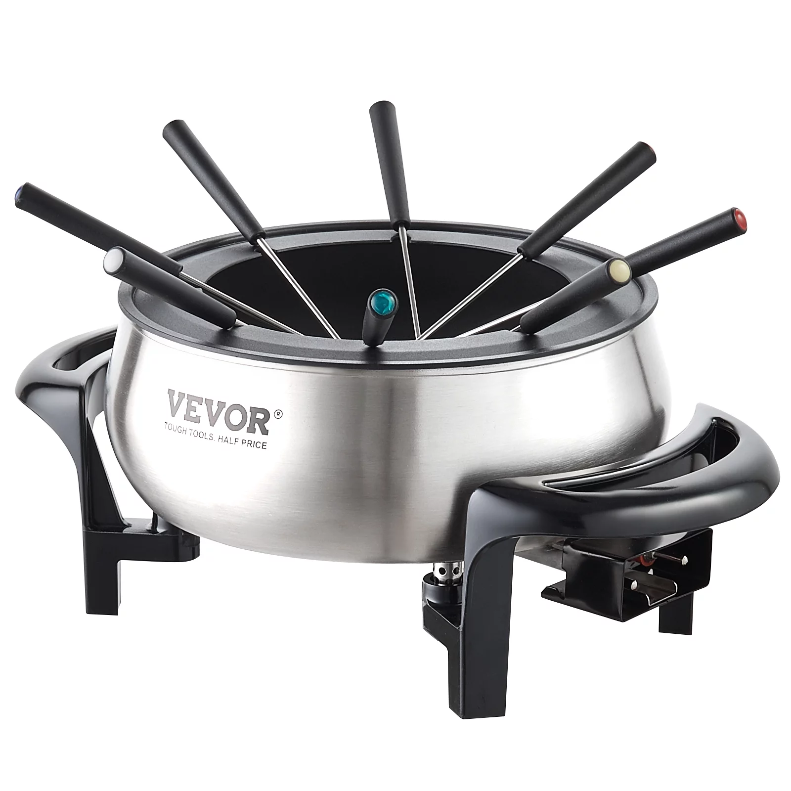BENTISM 3 qt Electric Fondue Pot Set Chocolate and Cheese Melting Warmer Silver