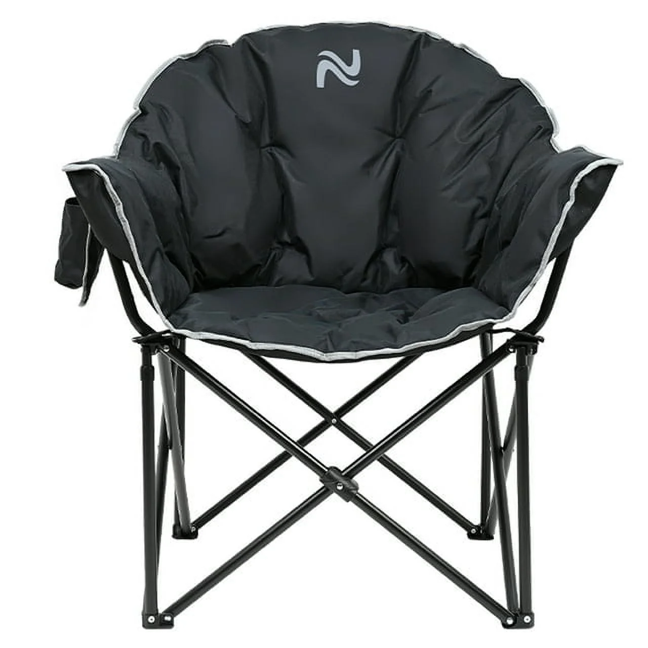 ABORON Oversized Folding Camping Chair, Padded Moon Round Chair for Adults, Foldable Saucer Recliner with Cup Holder & Carry Bag, Supports up to 500lbs