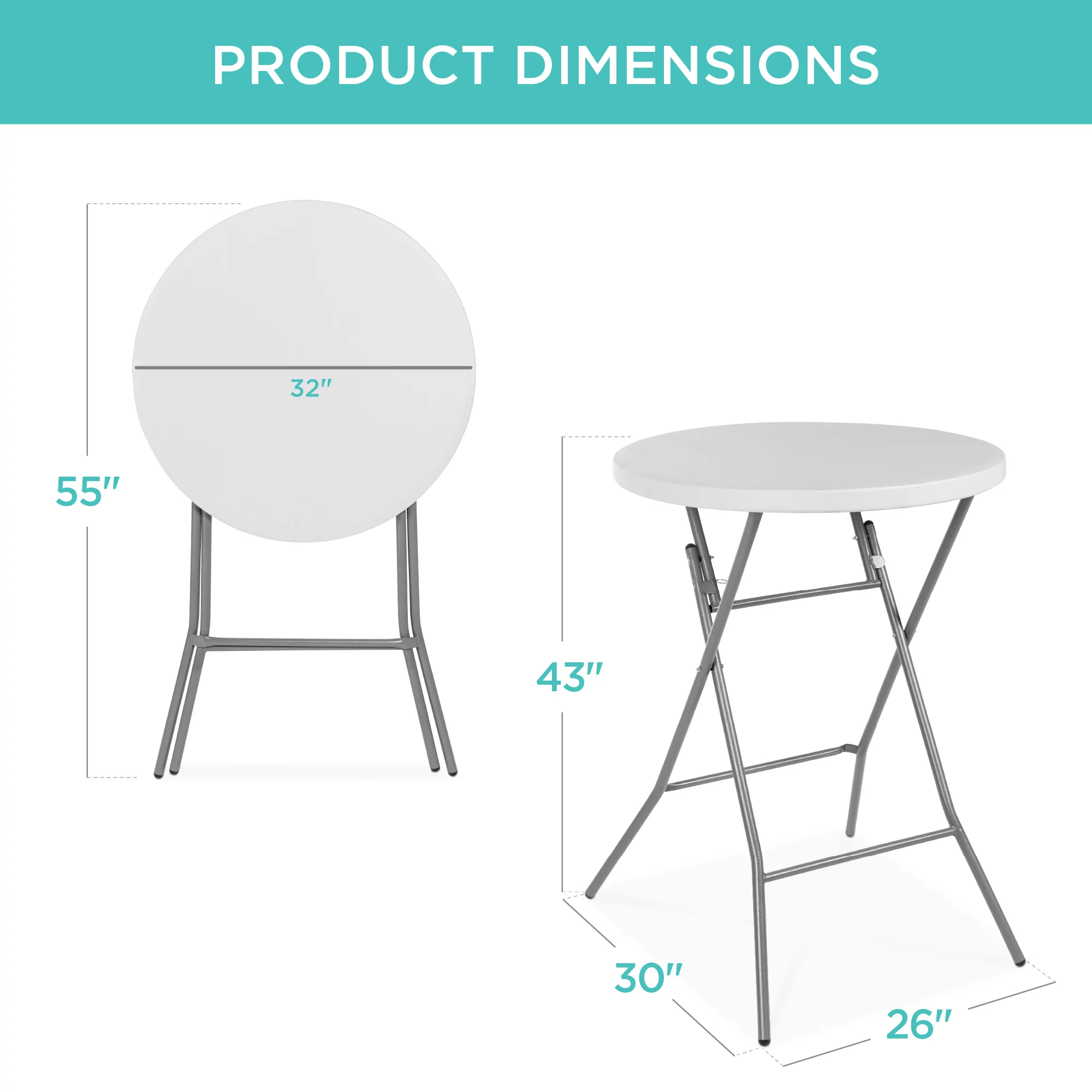 Best Choice Products 32in Bar Height Folding Table, Indoor Outdoor Accessory w/ Thick Table Top, 330lb Capacity - White