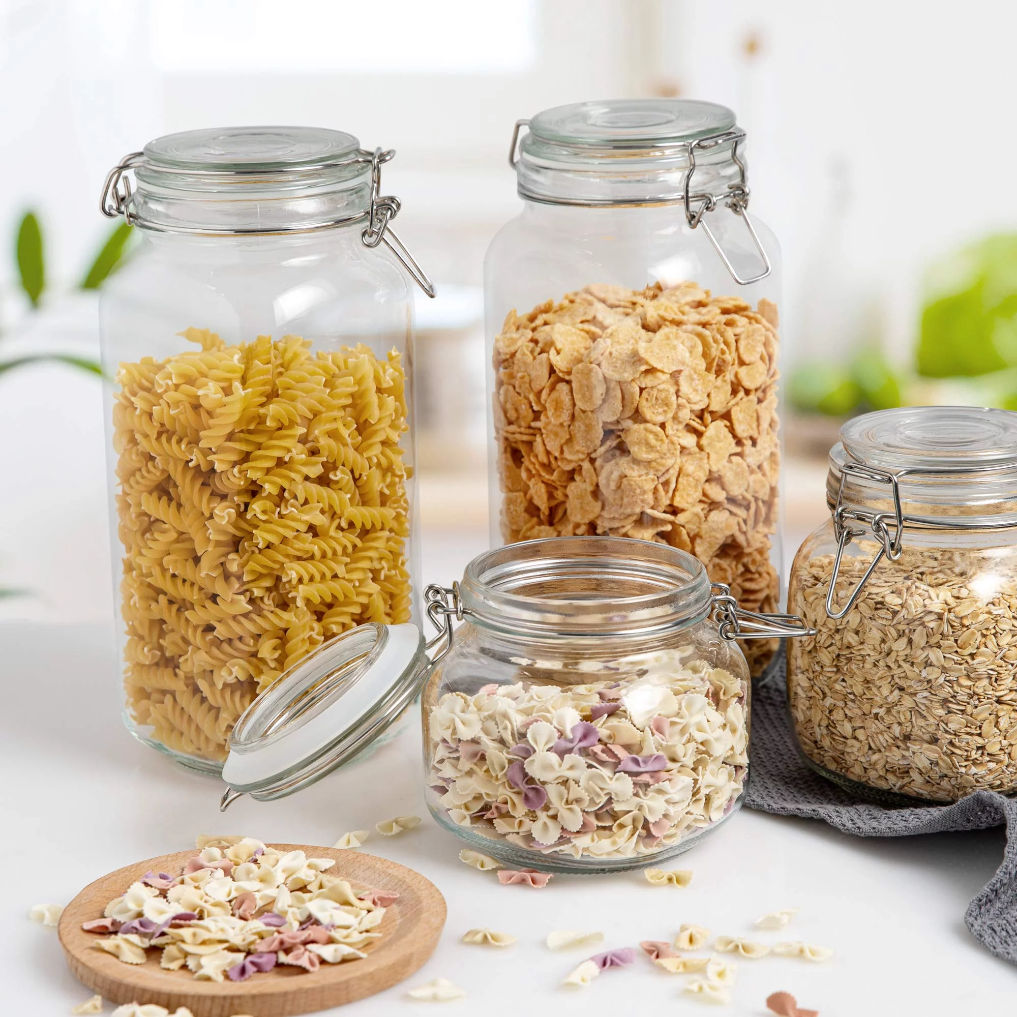 78oz Airtight Glass Jars with Lids, Vtopmart 3 PCS Food Storage Canister, Square Mason Jar Containers