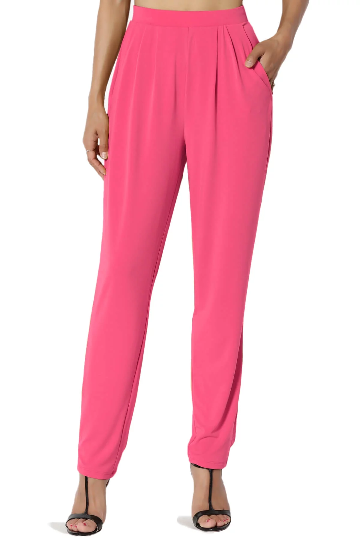 Women's Summer Draped Cool Pleated Elastic High Waist Tapered Leg Crop Pants
