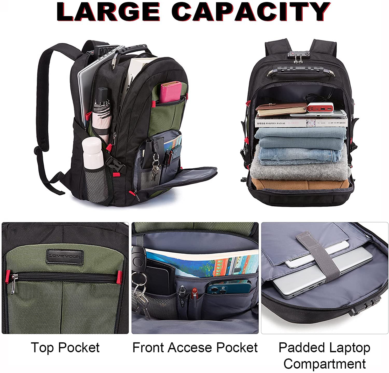 Lovevook Men Travel Bag 17 inch, Waterproof Laptop Backpack with Airport TSA Design Fit 17