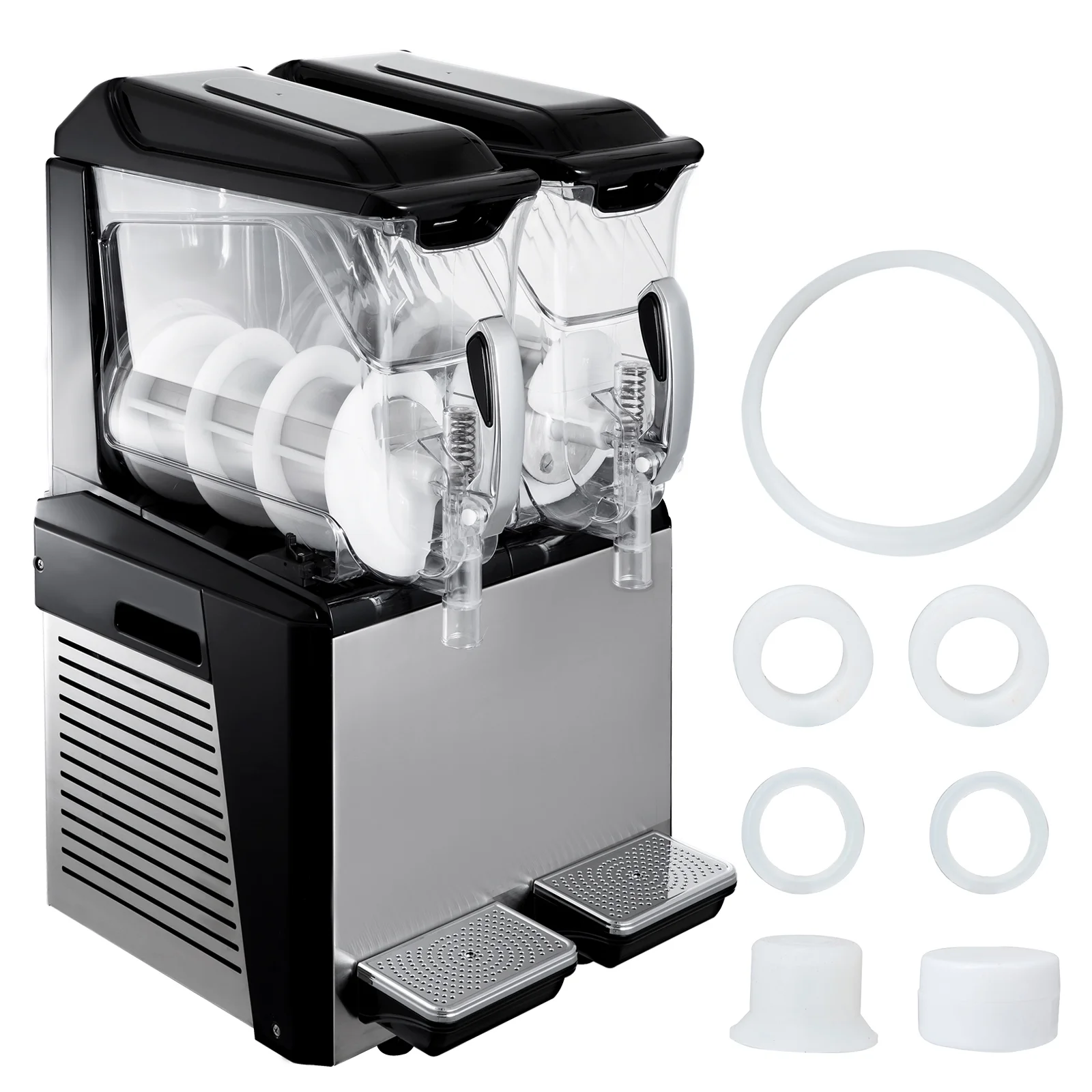 BENTISM Commercial Slushy Machine, 2 x 10 L Commercial Margarita Machine, 900W Black  Frozen Drink Maker, Temperature Slush 24.8°F to 28.4°F Slushie Machine, Black