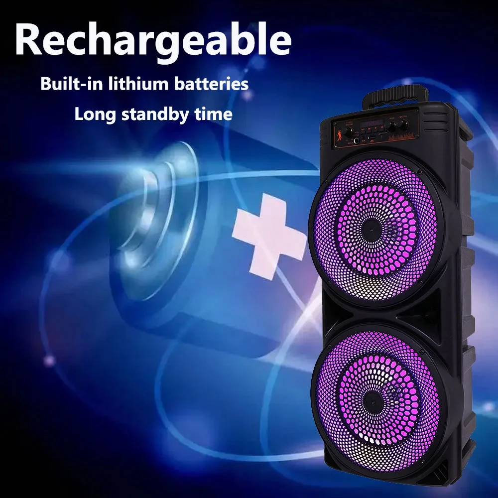 Tianlaimei Portable Bluetooth PA Speaker 5000W Dual 8 inch Subwoofer Heavy Bass Loud Sound System Party Speaker & Mic -FM/AUX/MP3/USB