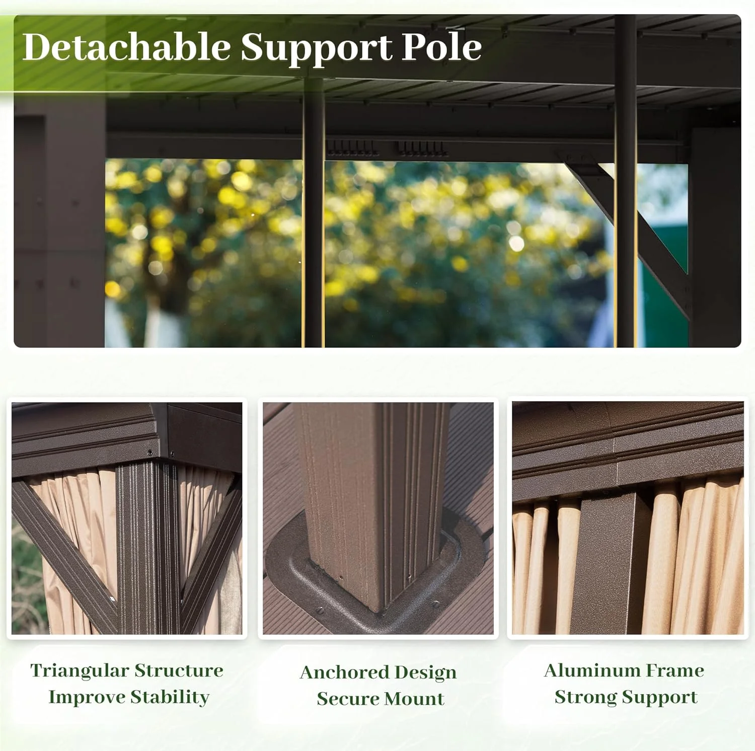 Domi 12x16FT Lean to Gazebo, Outdoor Hardtop Wall Mounted Gazebo with Sloping Galvanized Steel Roof, Durable Aluminum Frame, Netting Curtain for Deck, Porch, Backyard