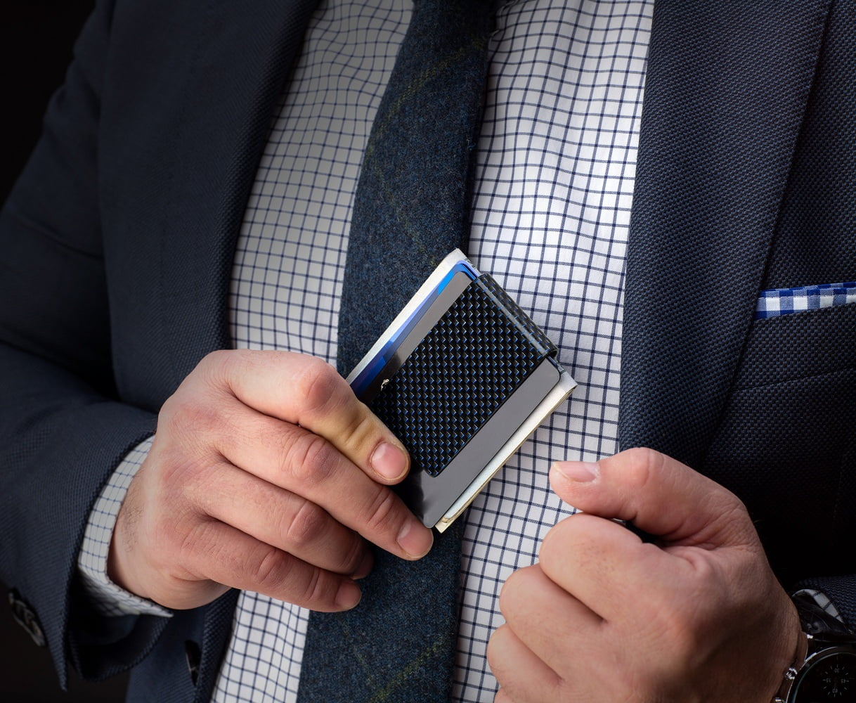 Serman Brands Carbon Fiber Money Clip | Sleek and Stylish | Front Pocket Slim Clip | Convenient Quick Access for Men | Diamond Blue