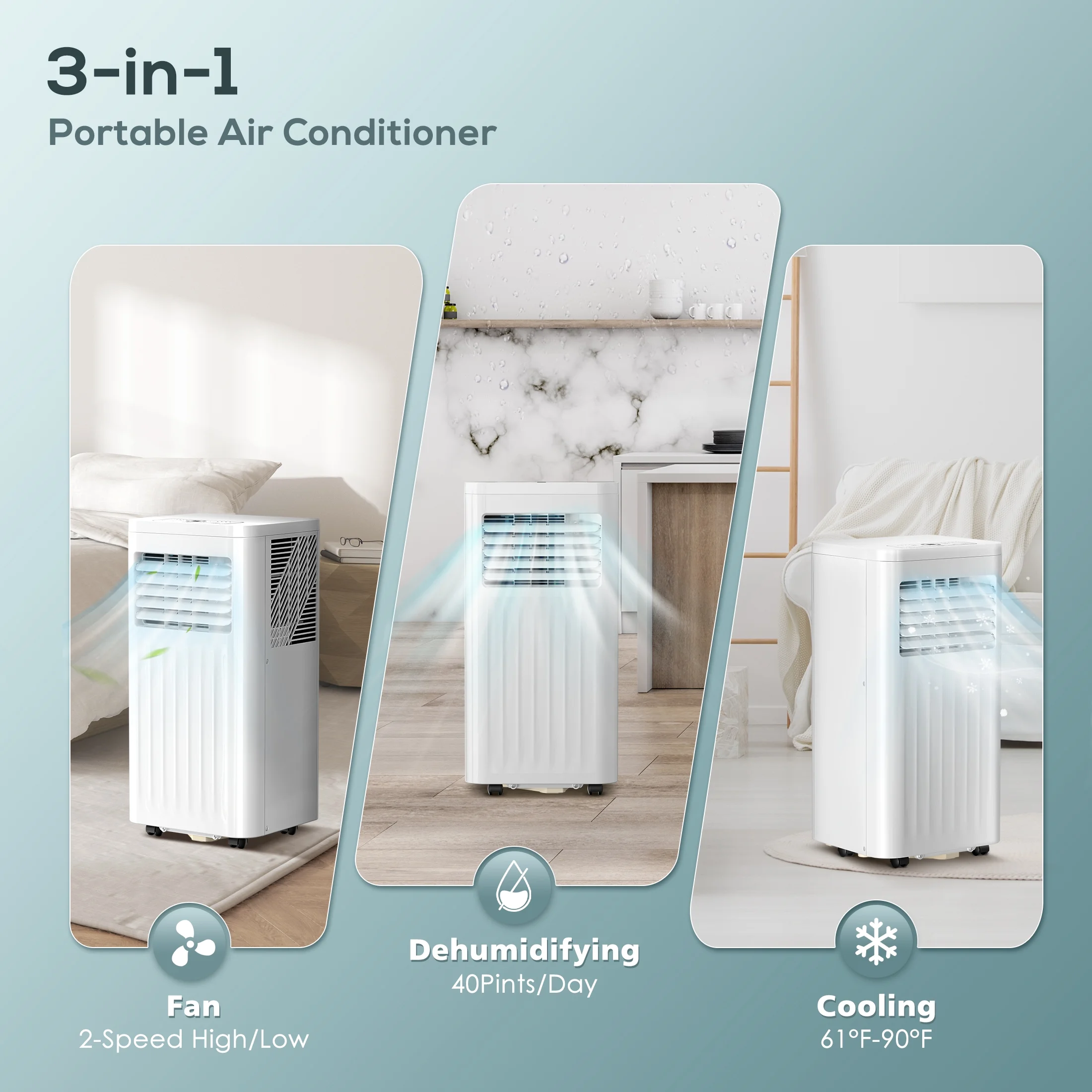 KISSAIR 5000BTU (8000BTU ASHRAE) Portable Air Conditioner, Ultra Quiet 3-in-1 Portable AC Unit,  24H Timer, Air Conditioner Remote Control-White