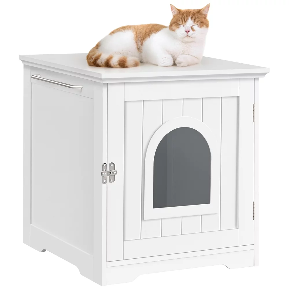 Topeakmart Wood Cat Home and Litter Box, White