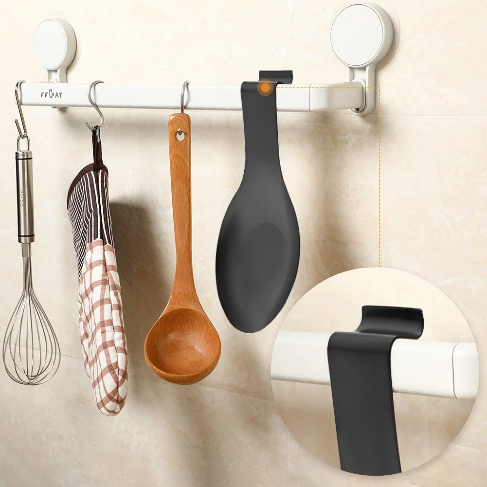 Stainless Steel Black Spoon Rest for Kitchen Counter Cooking Utensil Rest Spoon Ladle Holder for Stove Top Rust Resistant Large Size Spatula Rest Dishwasher Safe 9.61 x 3.74 Inch(2PCS)