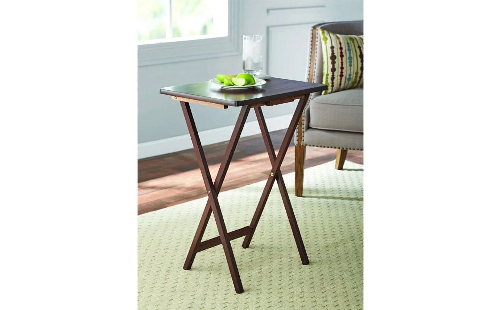 Mainstays Indoor Single Folding TV Tray Table Set of 2 in Walnut L19 x W15 x H26inches.