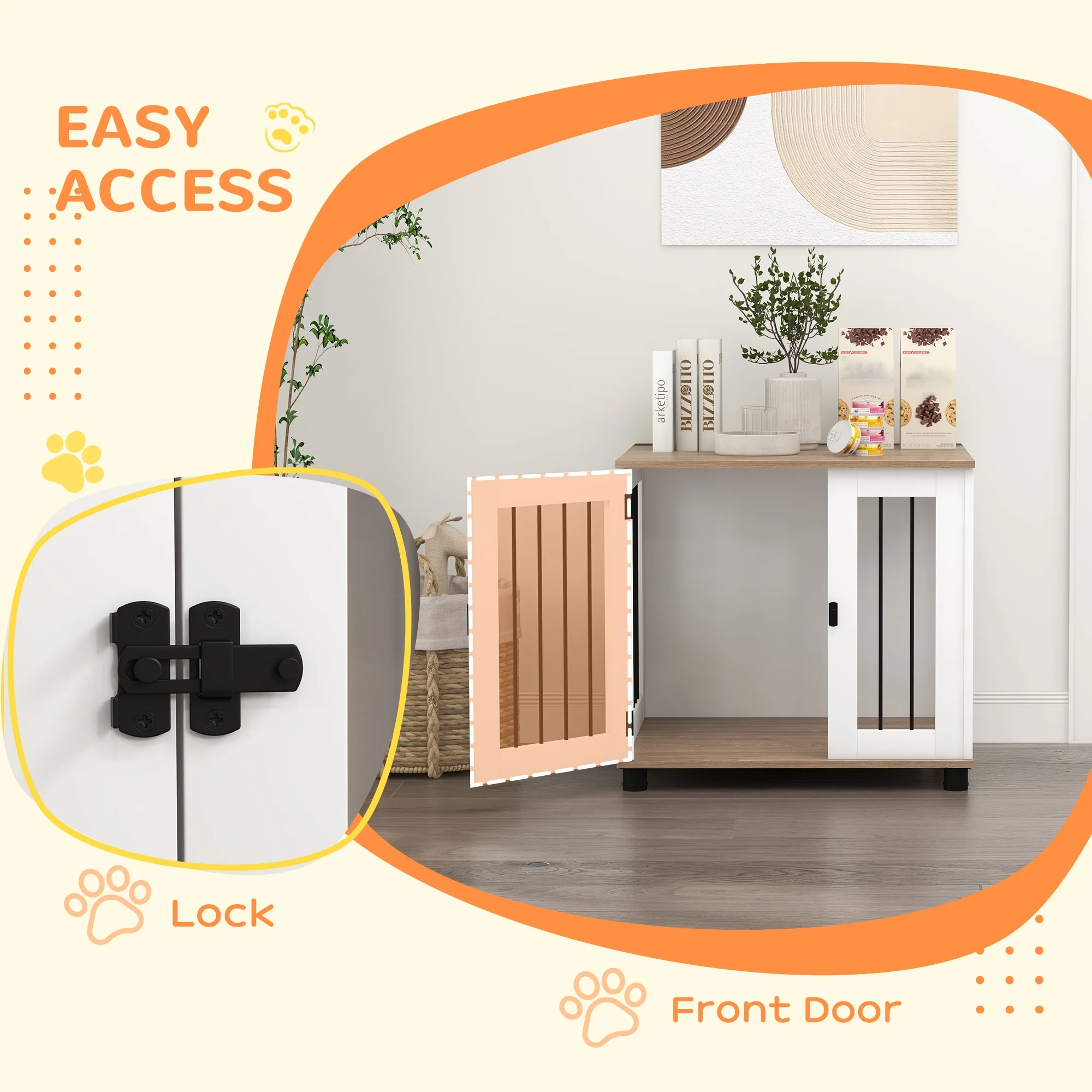 PawHut Dog Crate Furniture, Side or End Table w/ Door for Small Medium Dogs