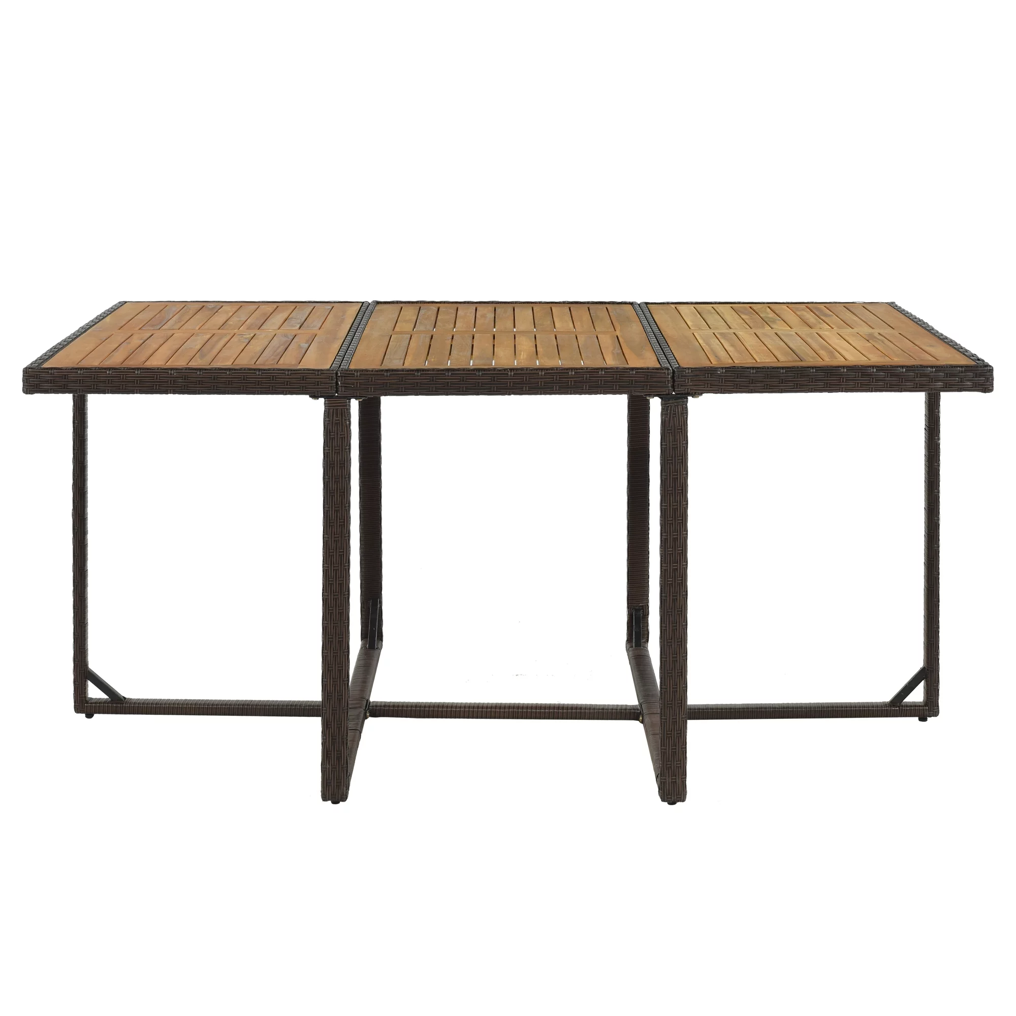 Euroco 11 Pieces Patio Dining Table Set All-Weather PE Wicker Table Set for 10 Persons, Brown Rattan & Beige Cushion