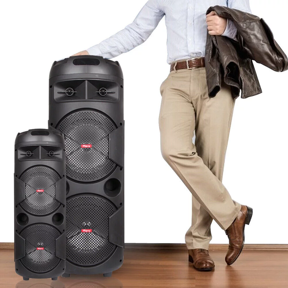 BEYGO Portable Party Speaker with Double Subwoofer Heavy Bass,Bluetooth 5.0 Wireless Outdoor Speaker with Mic,Stereo Sound, for Home,Party,Travel,Support FM Radio,Black