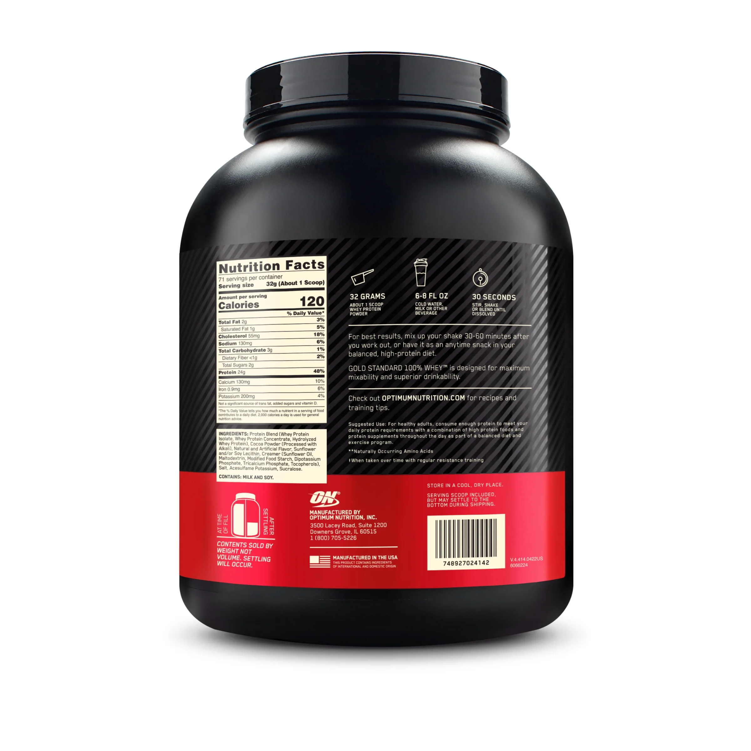 Optimum Nutrition, Gold Standard 100% Whey Protein Powder, Extreme Milk Chocolate, 5 lb, 71 Servings