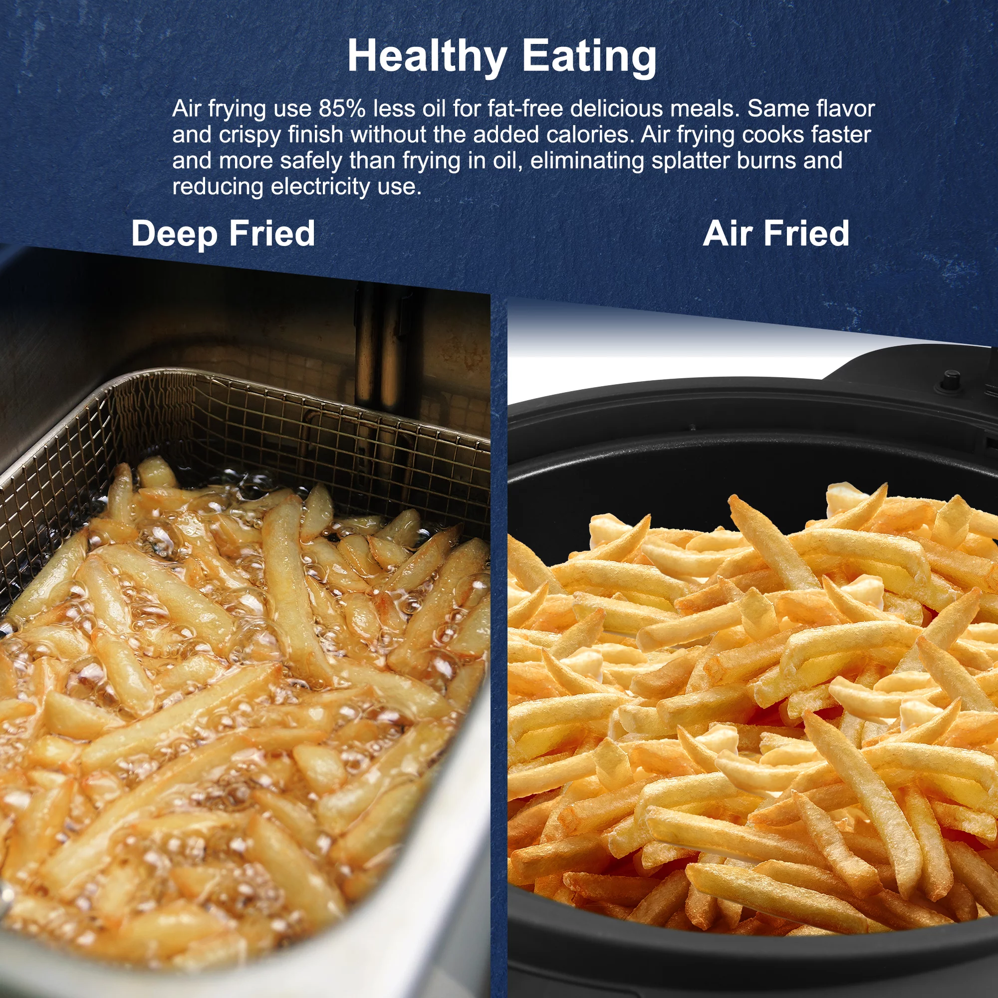 Elite Gourmet EAF5002W Clamshell Air Fryer Dual Heating Oil-Less Healthy Cooker with 5Qt. Capacity,1500-Watts, White
