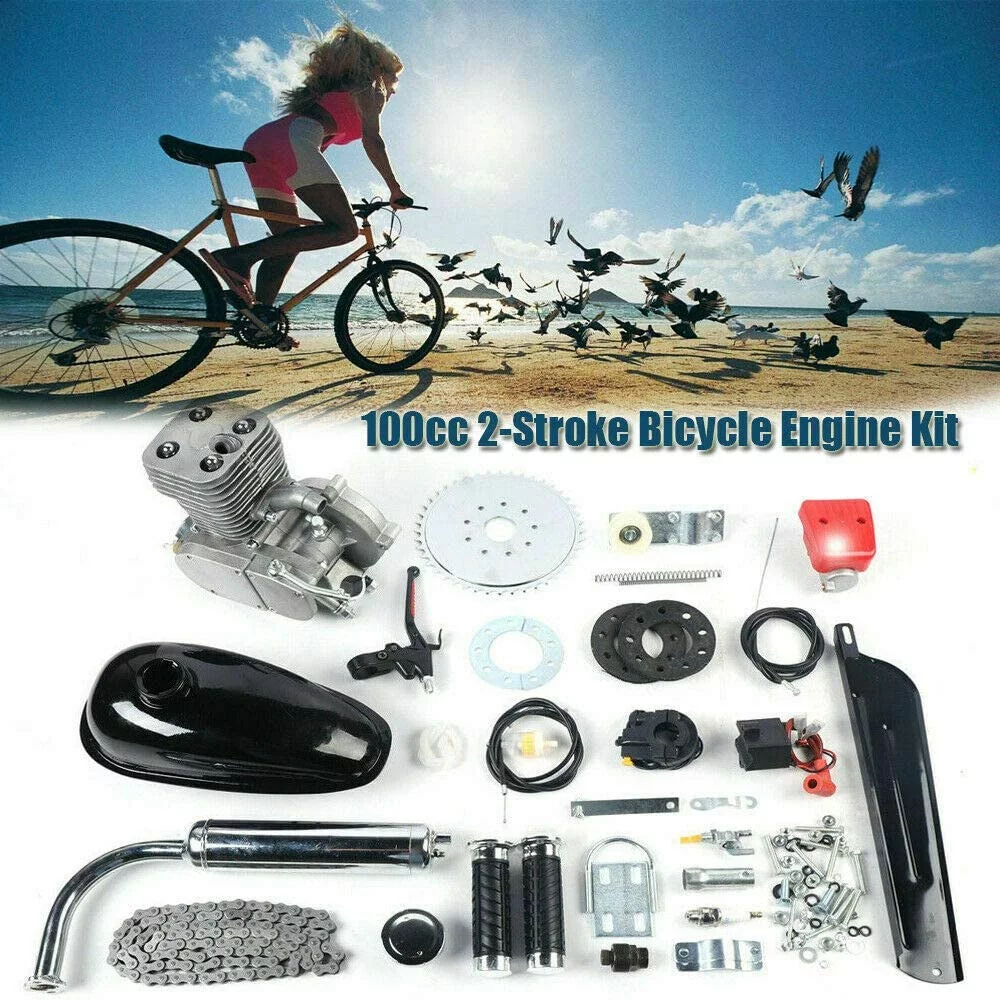 Miumaeov 100CC Bicycle Gasoline Engine Motorized Motor Chain Muffler Complete Assembly Gas Motorized Motor Bike Modified Kit for 26