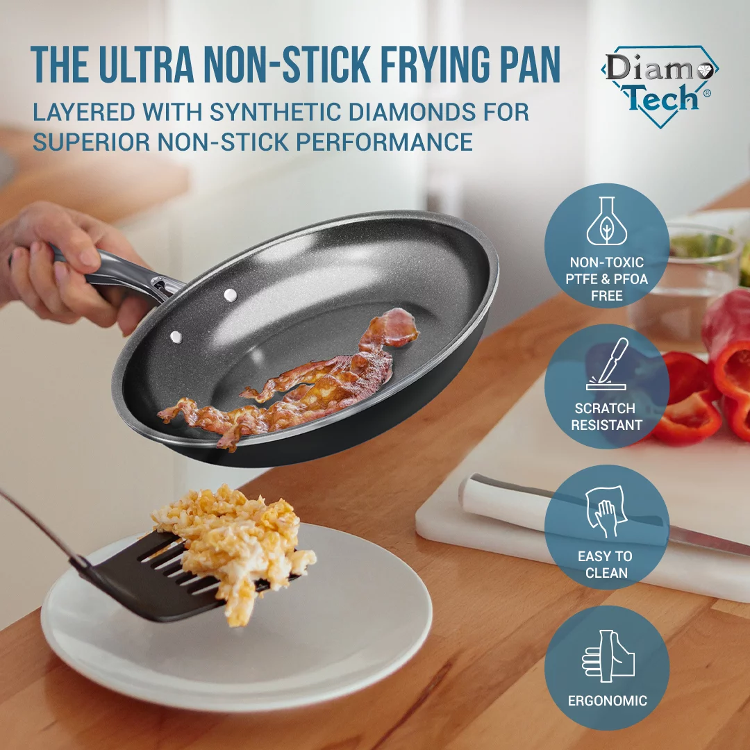 DiamoTech Toxin Free Ceramic Metal Utensil Oven Safe, 9.5 inch Fry Pan/Skillet