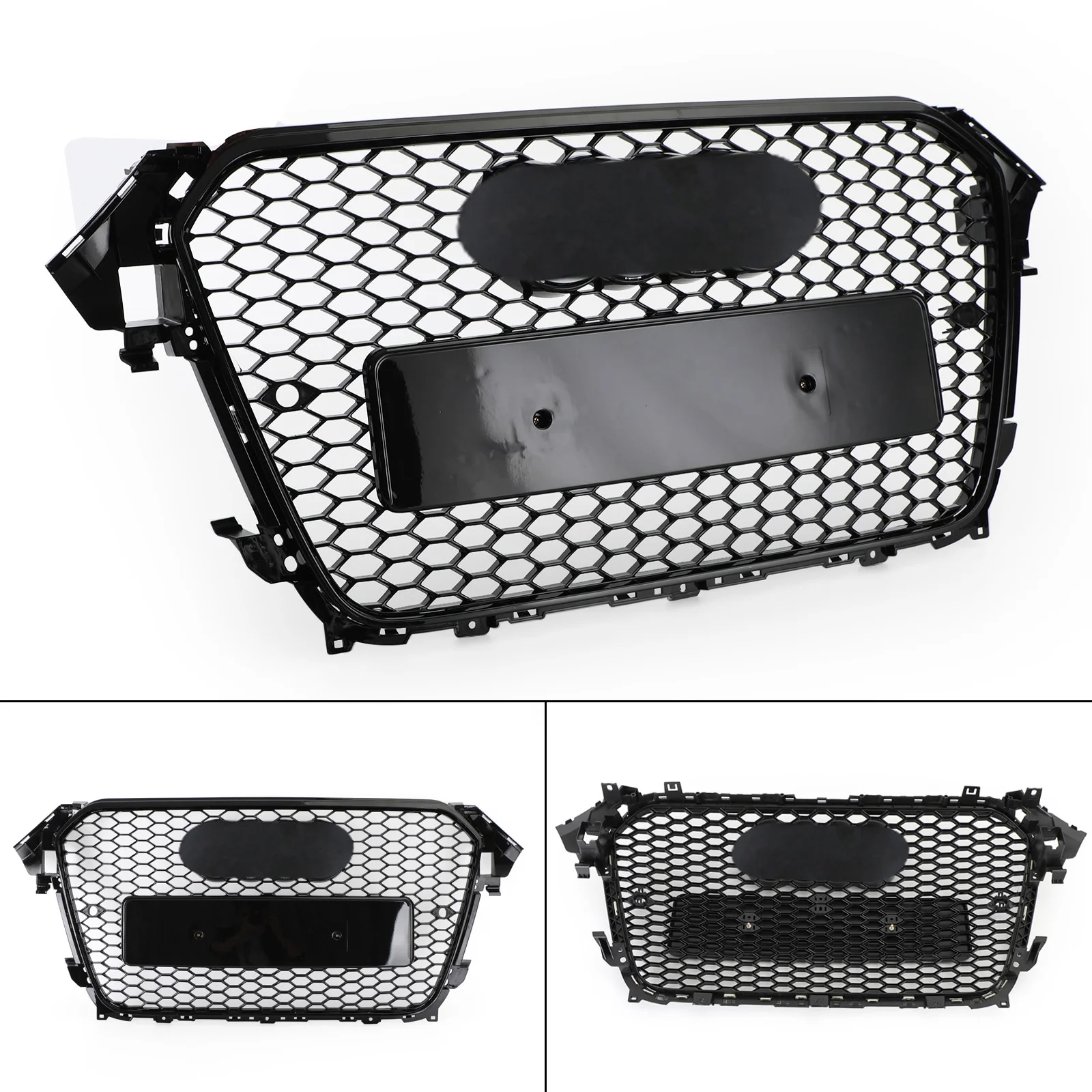 RS4 Style Mesh Front Bumper Grille Grill fit for Audi A4 S4 2013-2016 Gloss Black