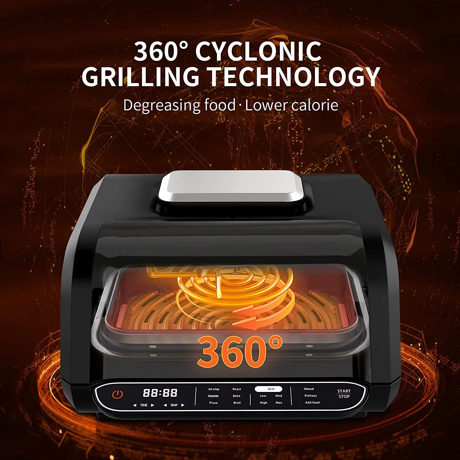 Smart Air Fryer Indoor Grill Combo, 7-in-1 Electric Grills Smokeless & Oilless Cooker, Roast, & Bake Temp & Time Control Grills, with Removable Non-stick Grill Plate