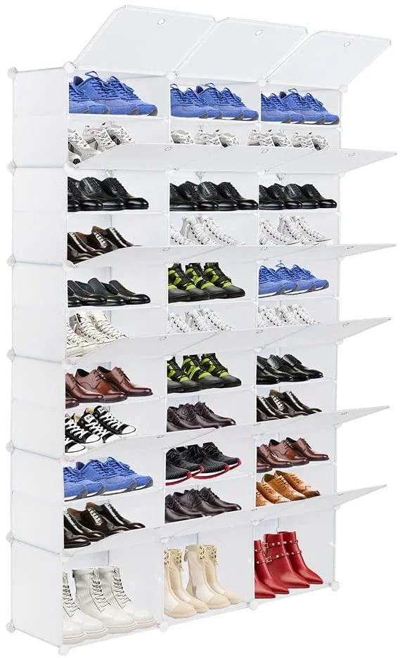 Portable Shoe Rack, 12-Tier Portable 72 Pair Shoe Rack Organizer 36 Grids Tower Shelf Storage Cabinet Stand Expandable for Heels, Boots, Slippers, White