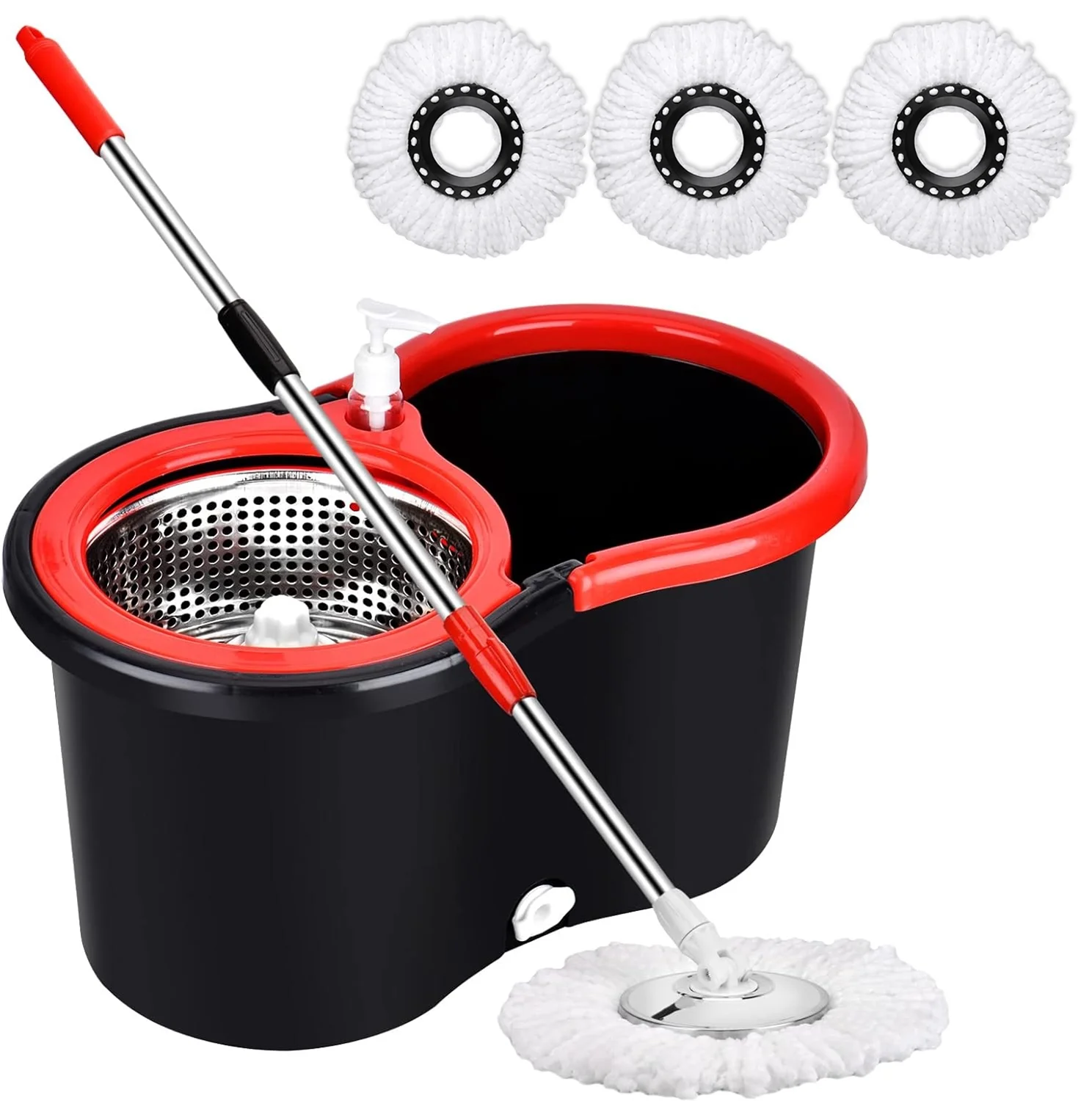 Mop Bucket with Wringer Set, 360 Spinning Mop Bucket Systerm for Floor Cleaning with 3 Microfiber Mop Head for Office and Home Use, Black (Mop Bucket 20QT)