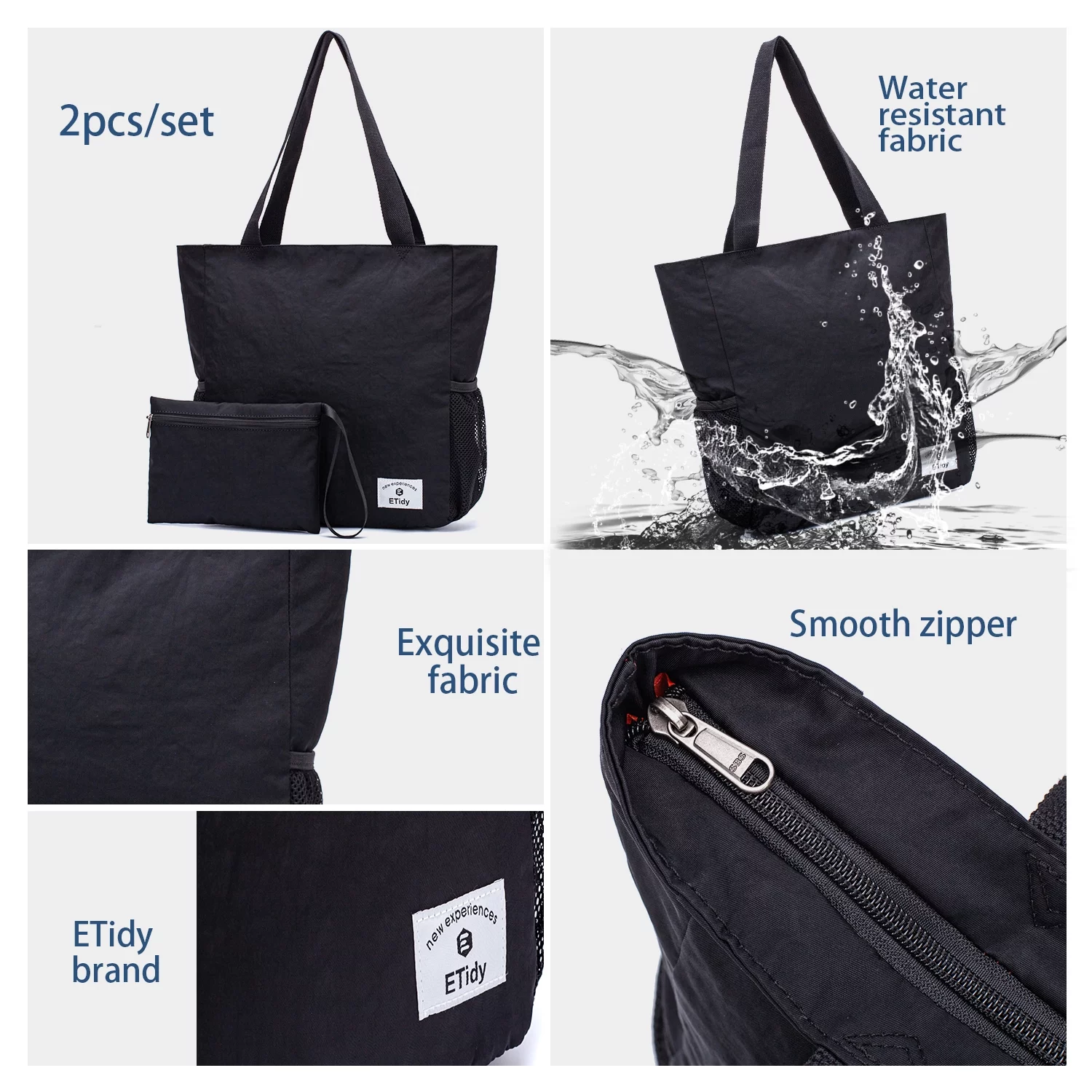ETidy Large Capacity Foldable Tote Bag With Zipper Waterproof Sandproof Women Beach Bag Handbag Gym Bag Travel Shopping Bag(Palm Leaves)