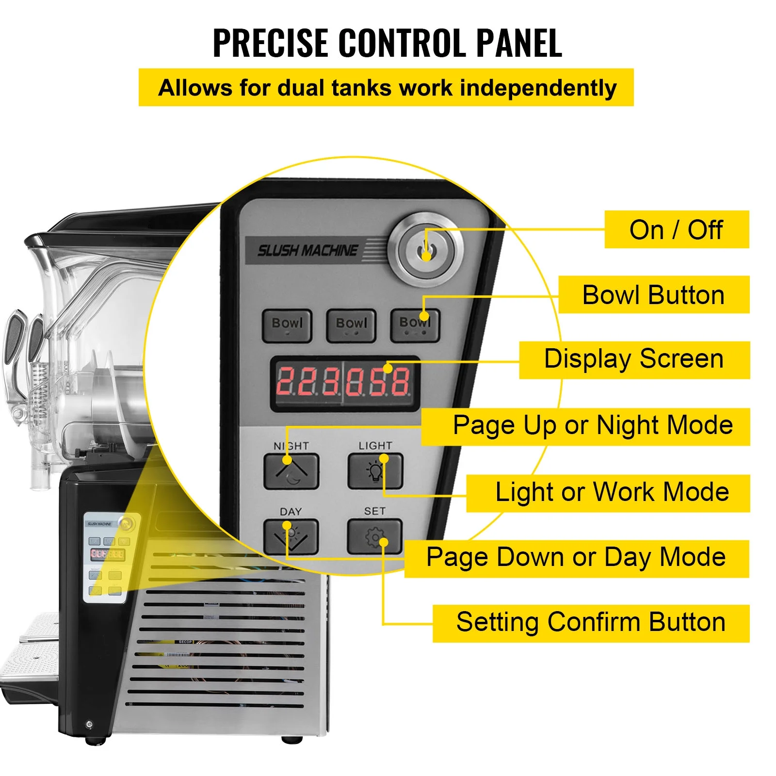BENTISM Commercial Slushy Machine, 2 x 10 L Commercial Margarita Machine, 900W Black  Frozen Drink Maker, Temperature Slush 24.8°F to 28.4°F Slushie Machine, Black