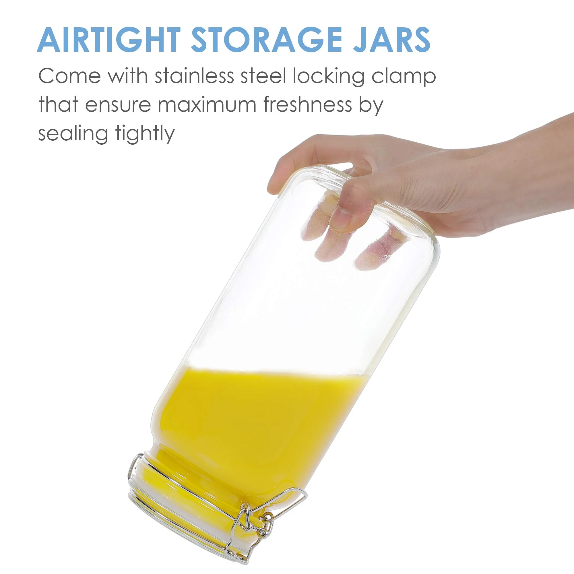 78oz Airtight Glass Jars with Lids, Vtopmart 3 PCS Food Storage Canister, Square Mason Jar Containers
