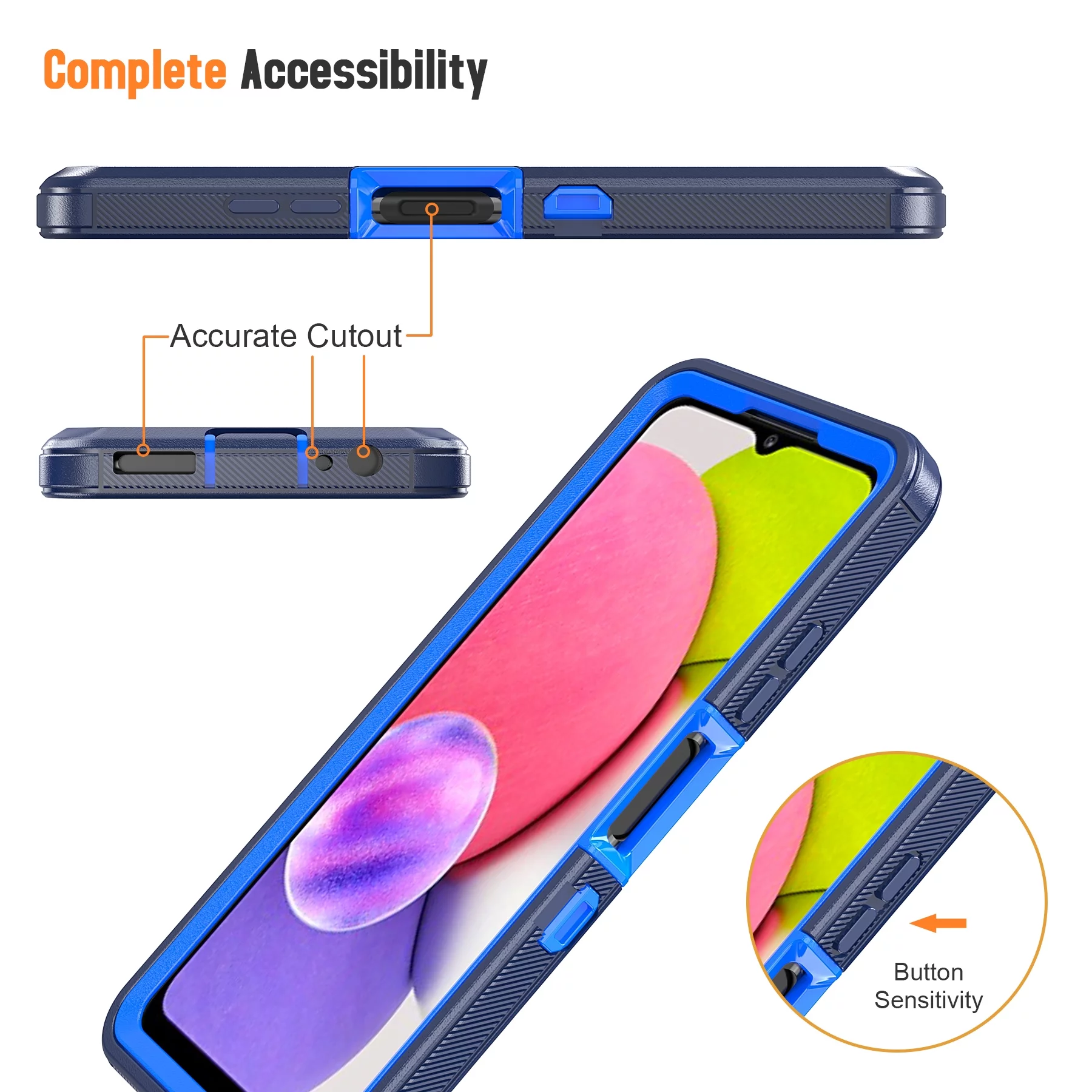 Xhy Samsung Galaxy A03S Case with Belt Clip Holster Screen and Lens Protector Military Grade Full Body Shock Drop Resistant 3 in 1 Rugged Durable Detachable for Samsung A03S Phone - Dark Blue