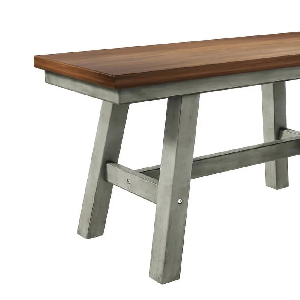 Churanty Wood Farmhouse Dining Table Set for 6 Kitchen Rectangle Table with Long Bench and 4 Dining Chairs, Walnut+Gray