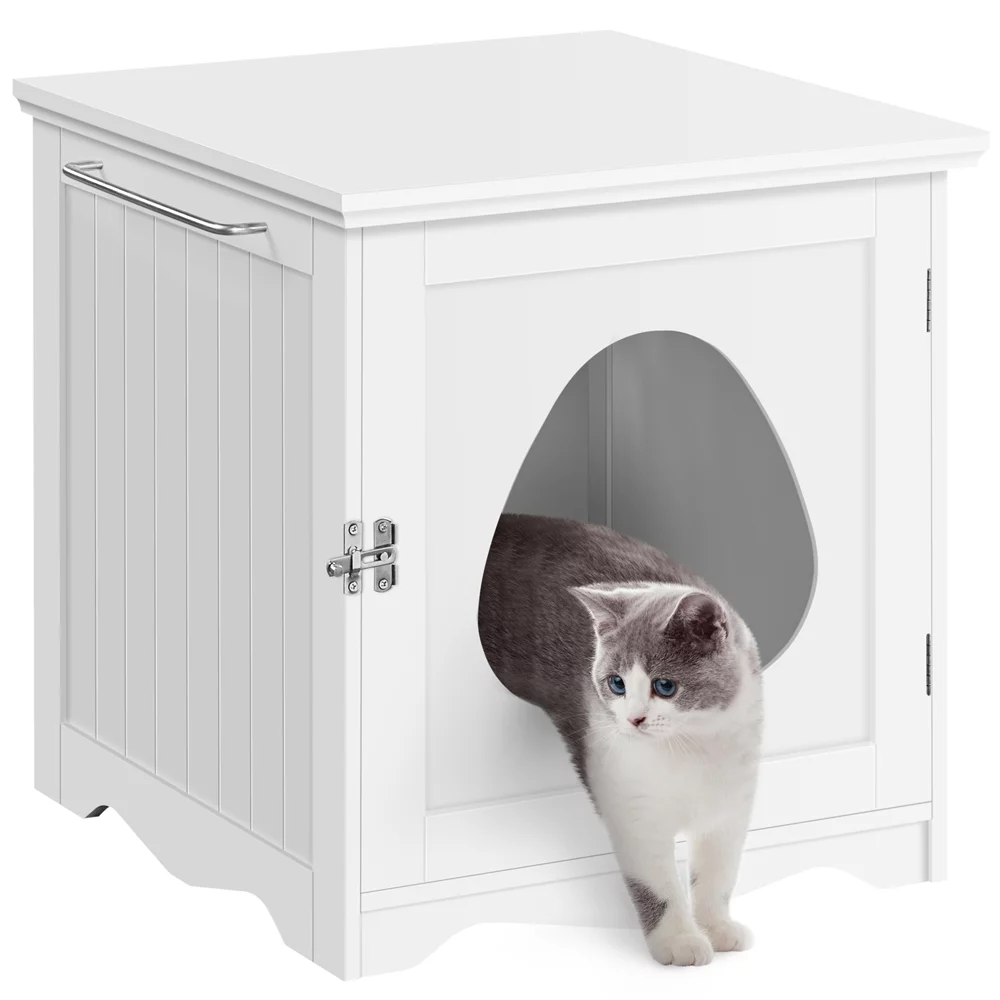 Topeakmart Wood Cat Home and Litter Box, White