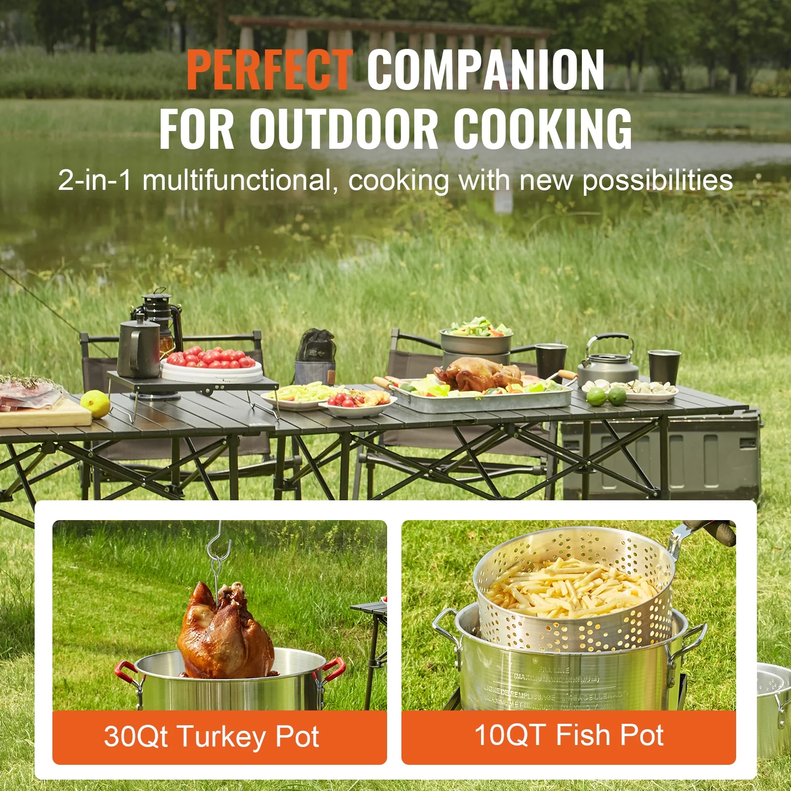 SKYSHALO Turkey Fryer Kit, 2-in-1 30QT Aluminum Turkey Deep Fryer & 10QT Fish Fryer Kit w/Baskets & Stand, 54000 BTU Burner Propane Gas Boiler, Thermometer, Marinade Injector for Outdoor Cooking