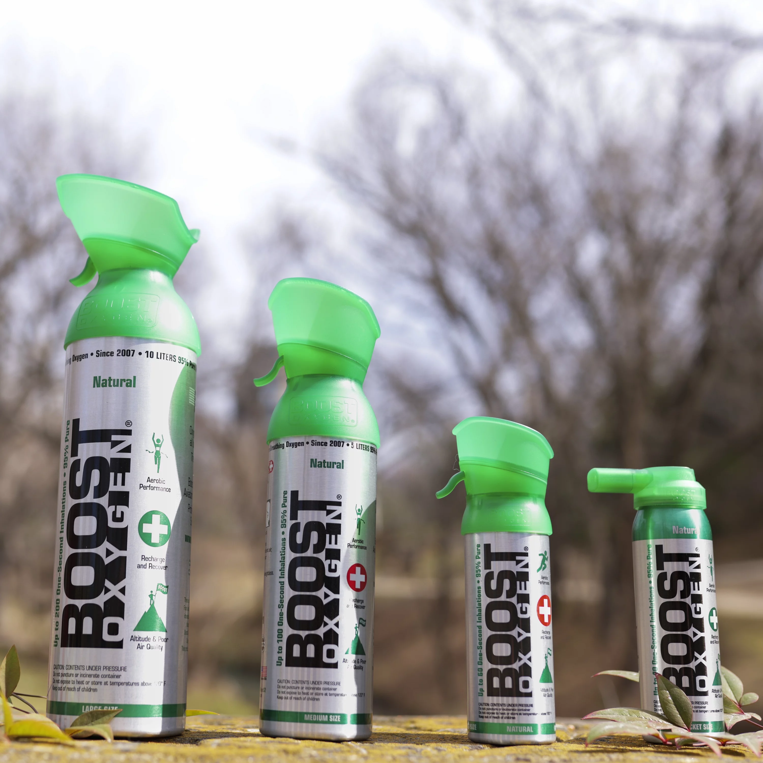 Boost Oxygen 5L Can Oxygen Bottle, Natural (4 Pack) & 3L Bottle, Peppermint