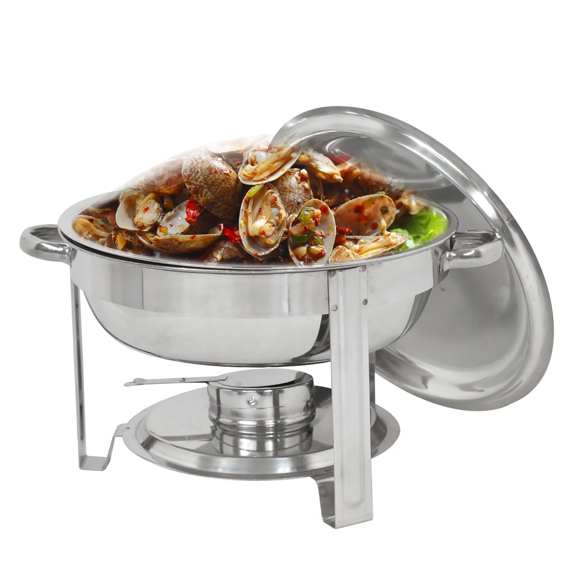 ZENSTYLE 5 Quart Round Shape Chafing Dishes - Stainless Steel Durable Buffet Serving Chafer Easy Clean Keeping Temperature W/ Fuel Holder(Set of 4)