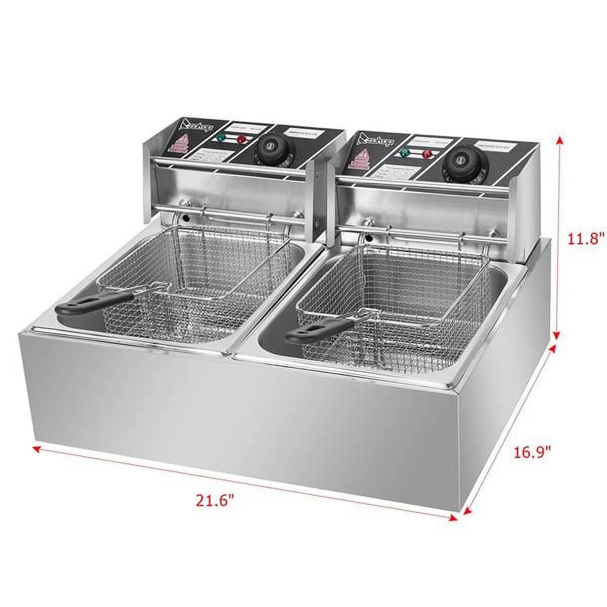 Commercial Deep Fryer Electric Countertop Dual Tank Basket - Stainless Steel