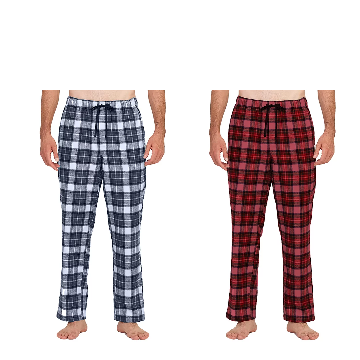 2-Pack: Mens Soft 100% Cotton Flannel Plaid Lounge Pajama Sleep Pants