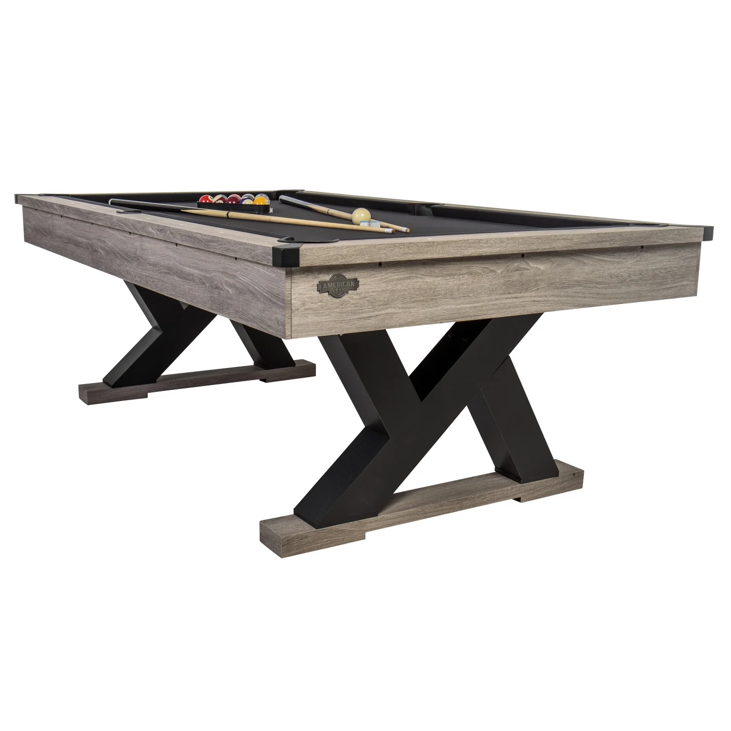 American Legend Kirkwood 90” Billiard Table with Rustic Finish, K-Shaped Legs and Black Cloth