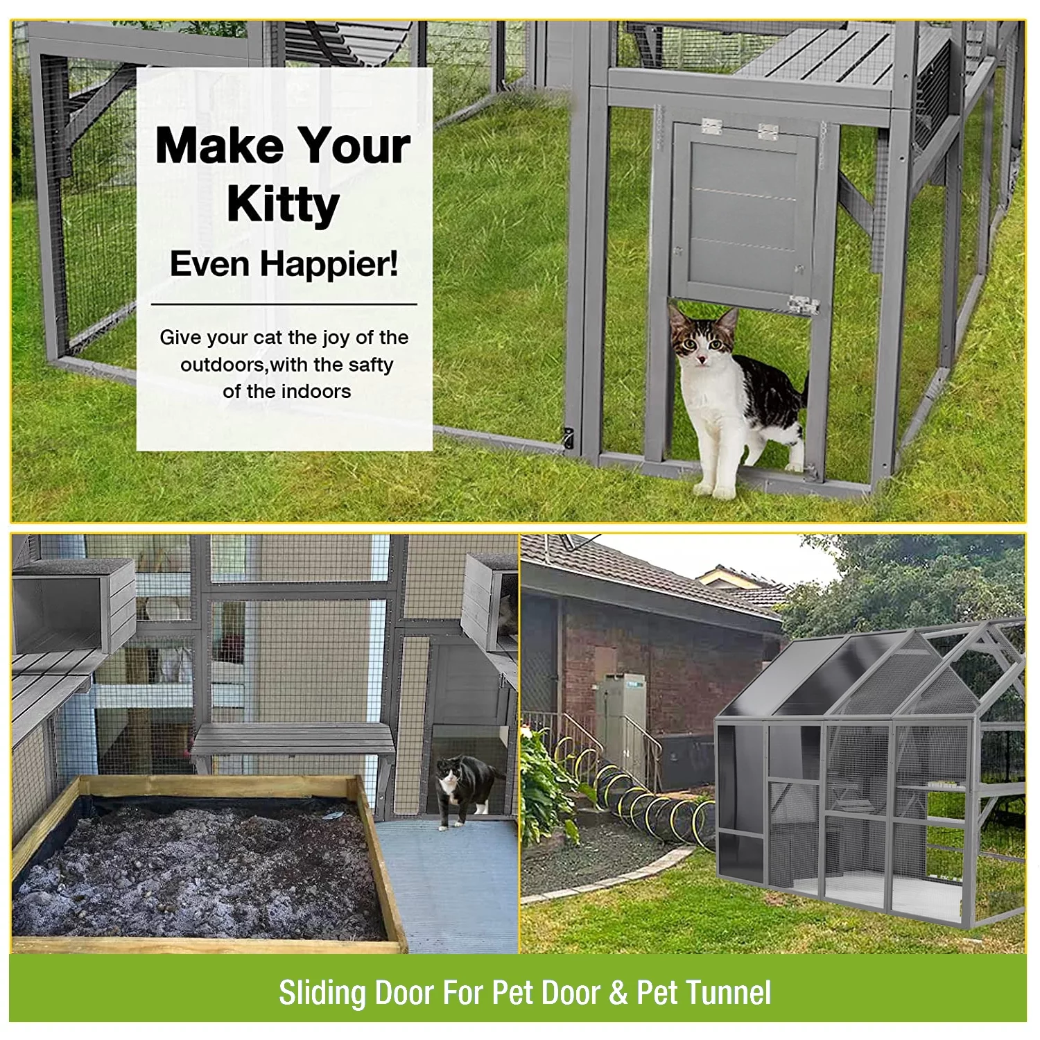 Cat House Outdoor Luxurious Cat Condo, Segmart Walk-in Weatherproof UV Proof Walk in Catio Enclosure Iguana Cage with Sunshine Board, Super Large Enter Door, Sleeping Houses, Bridges, Dark Grey