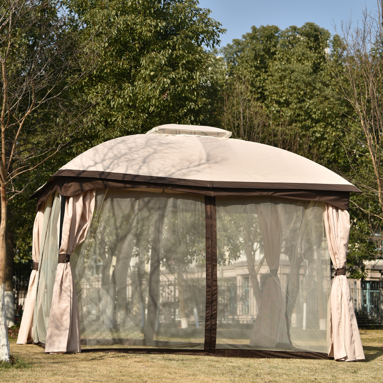 Patio Outdoor Gazebo - Double Roof Canopy with Mosquito Netting | 9.8 Ft. W x 11.8 Ft. D
