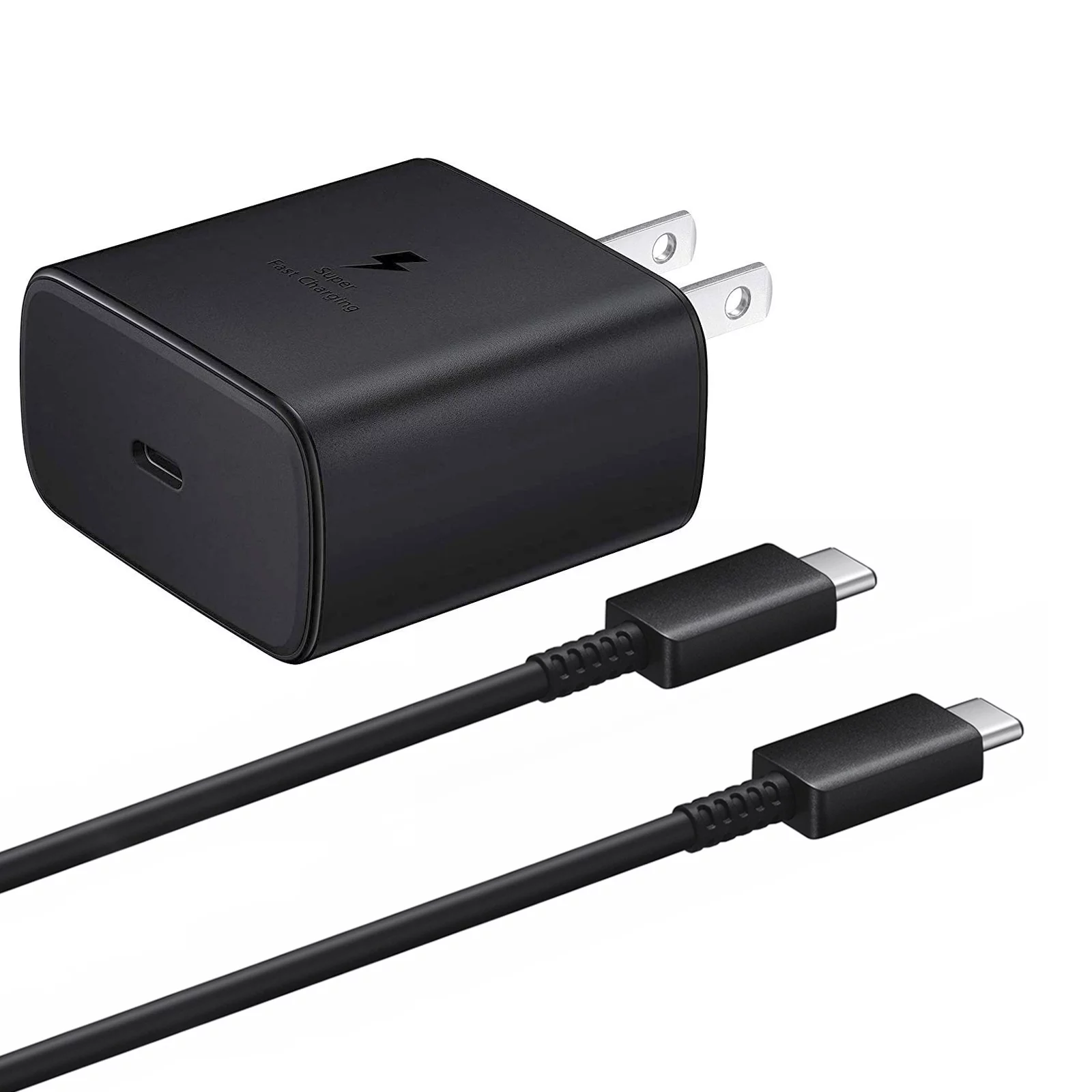 Original Samsung 45W Super Fast Charger And USB C Cable Compatible with Galaxy Tab S6 S7 S8 - Samsung wall charger with 45 Watt Super fast charge capability + USB-C to USB-C Cable, 3FT Black