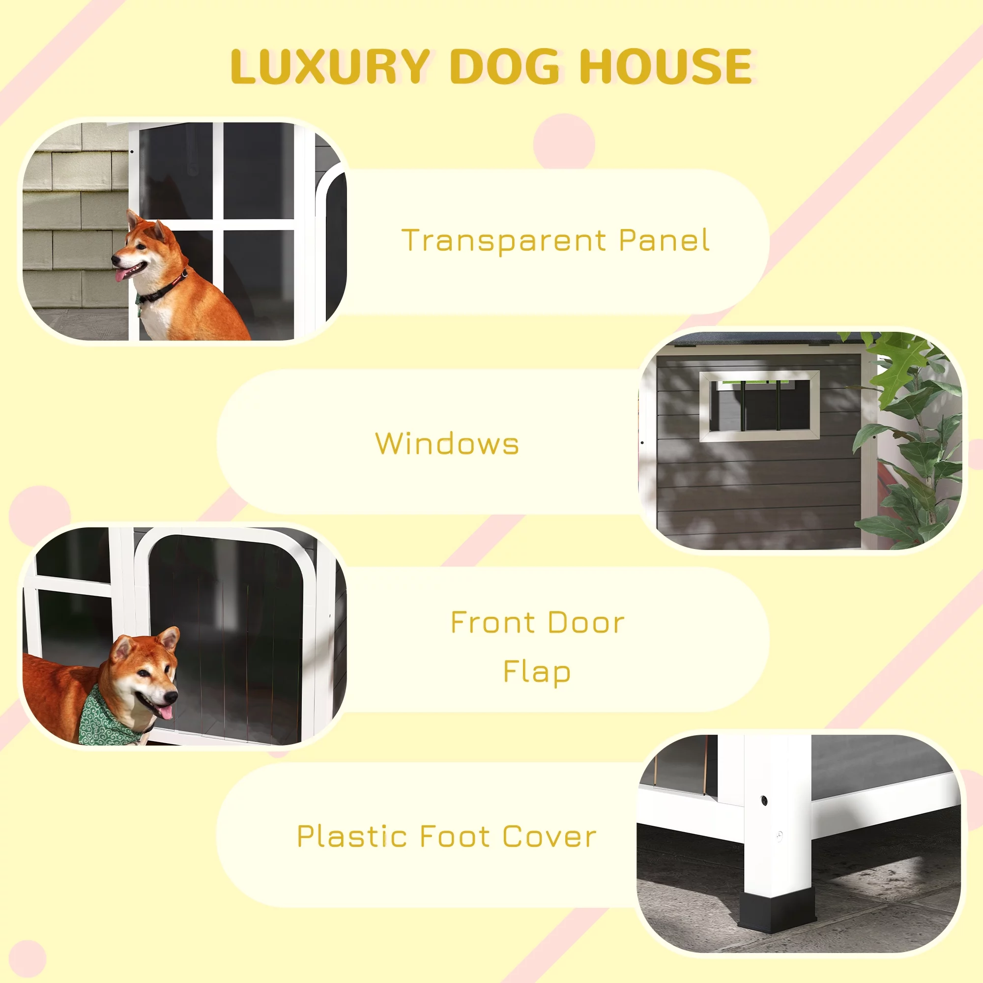 PawHut Giant Window Wooden Dog House for Large Dogs Outdoor & Indoor