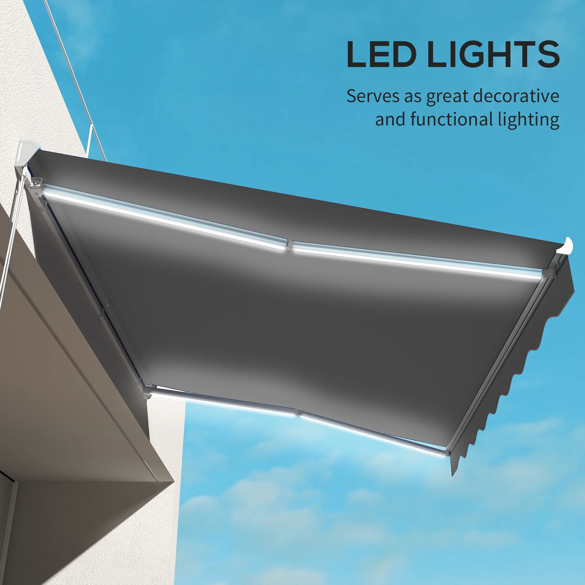 Outsunny 13' x 10' Electric Retractable Awning with LED Lights, Dark Gray