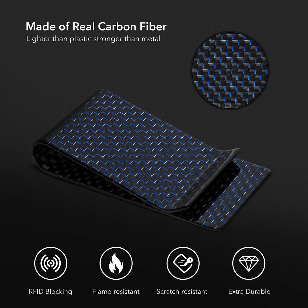 Serman Brands Carbon Fiber Money Clip | Sleek and Stylish | Front Pocket Slim Clip | Convenient Quick Access for Men | Diamond Blue