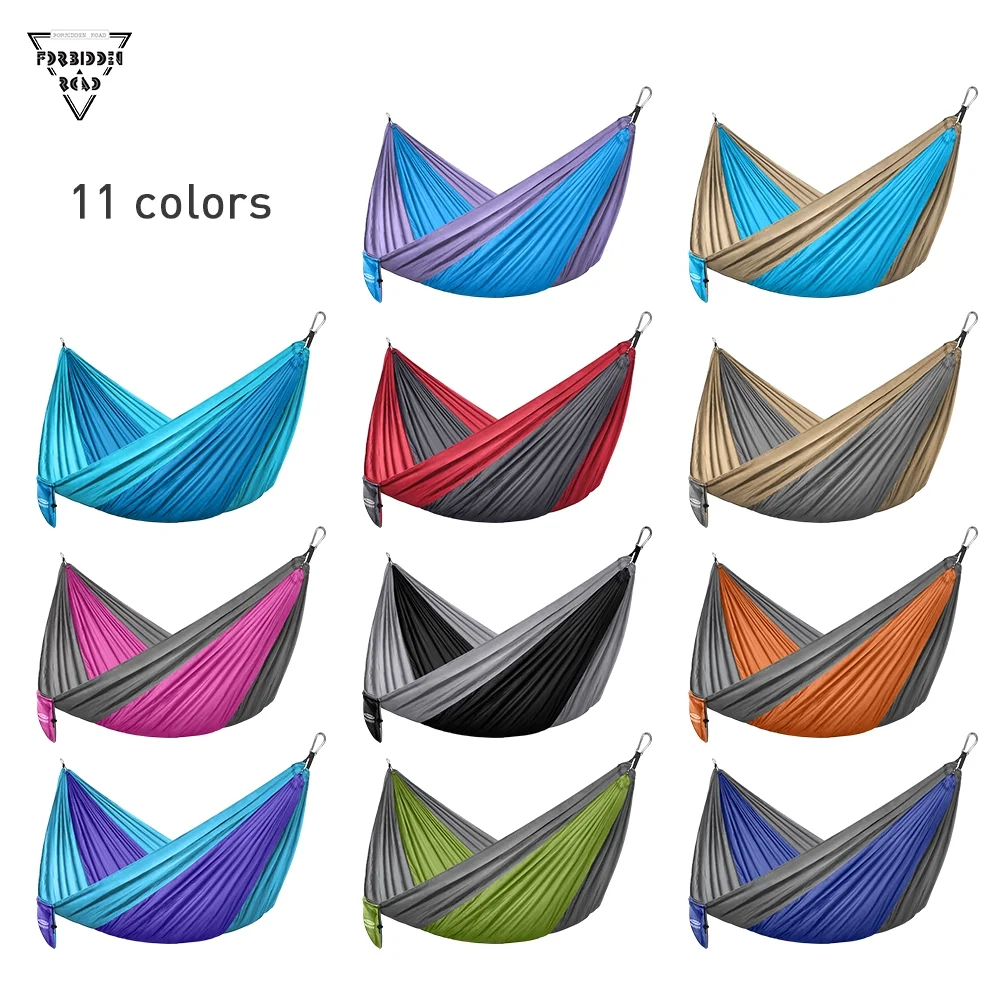Forbidden Road Hammock Single Double Camping Lightweight Portable Hammock for Outdoor Hiking Travel Backpacking - Nylon Hammock Swing - Support 400lbs(Green & Gray